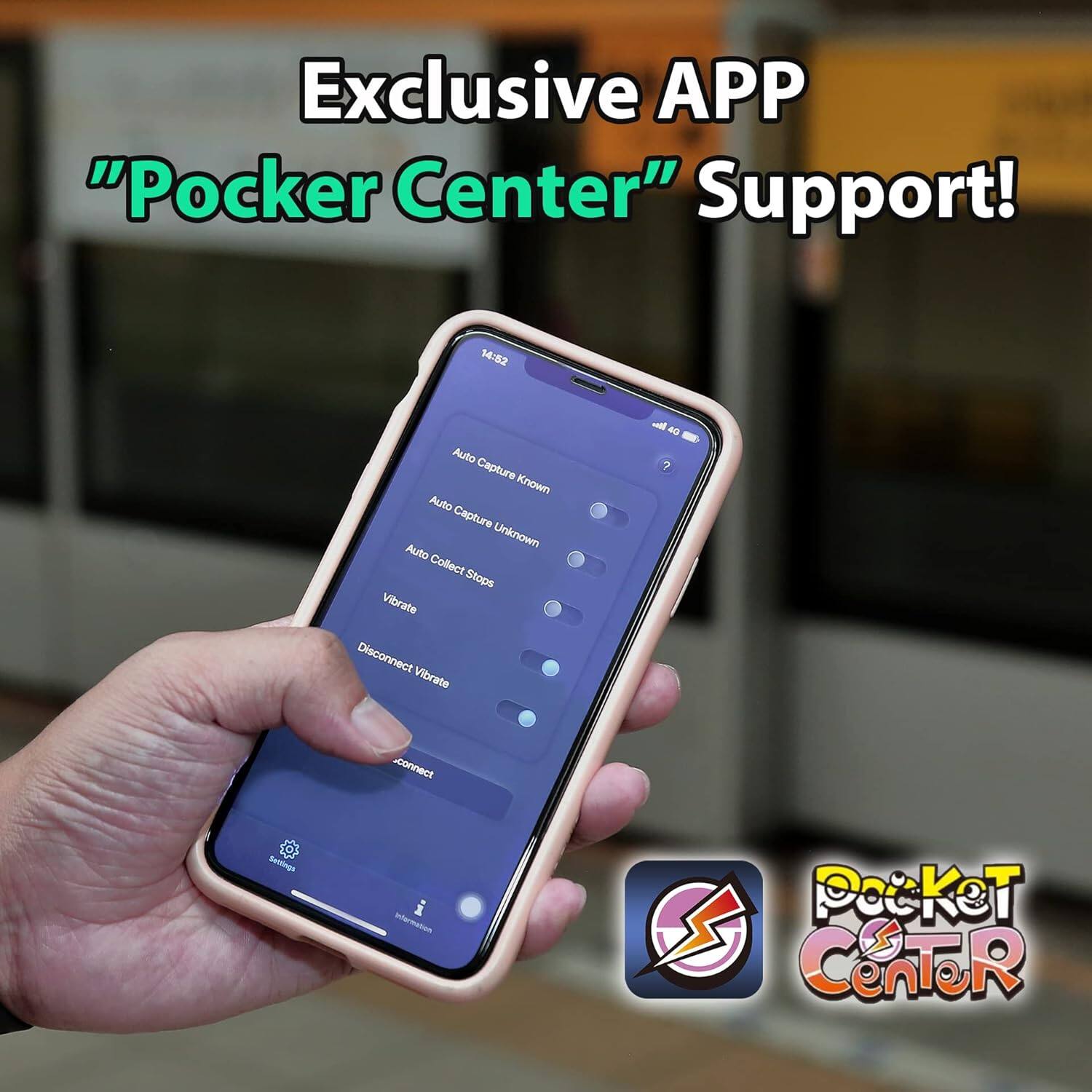 Exclusive APP "Poker Center" Support!  
14:52  
Auto Capture Known  
Auto Capture Unknown  
Auto Collect Stops  
Vibrate  
Disconnect Vibrate  
& a 7 connect  
Settings  
Information  
Poker Center