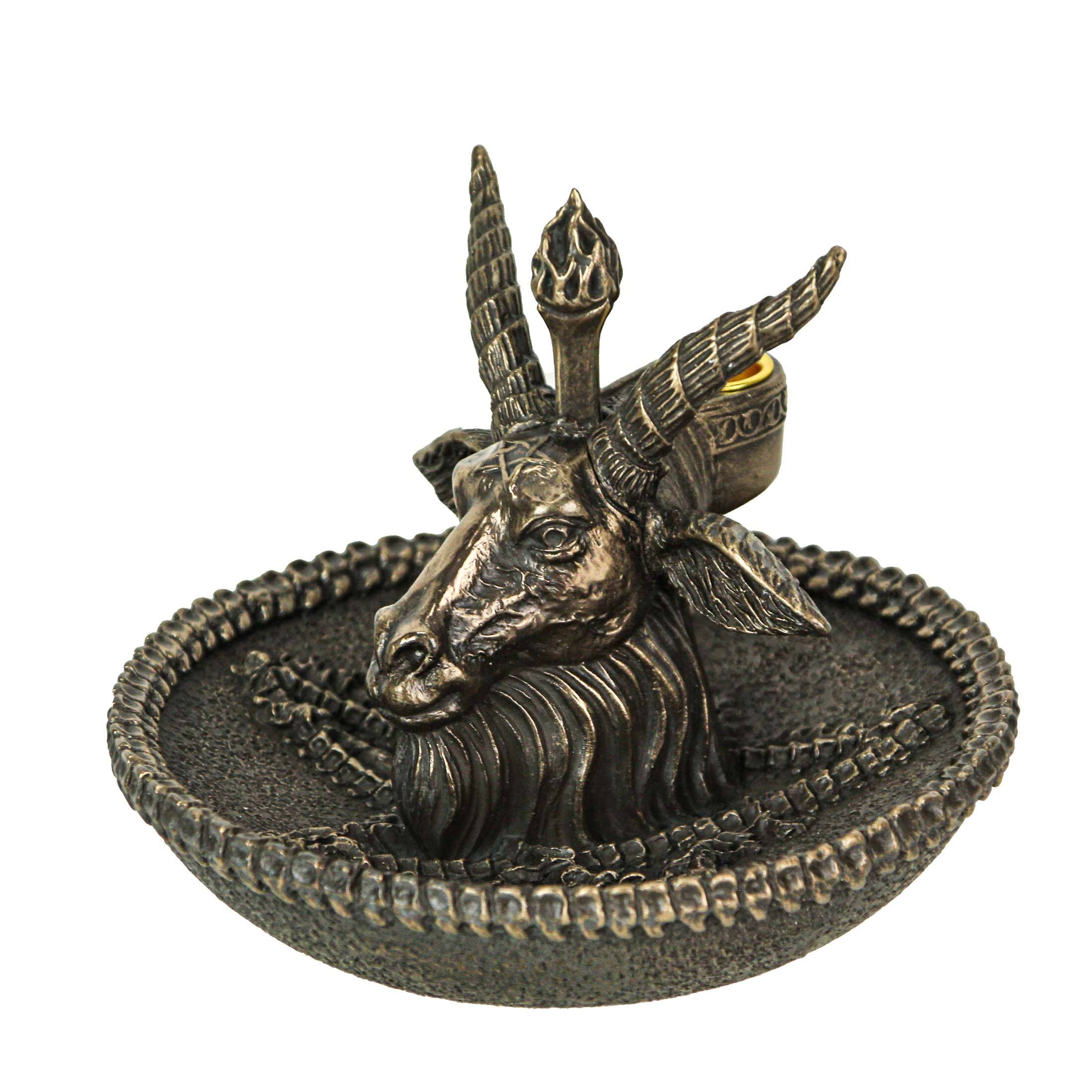 Alt View 2. Veronese Design - Baphomet Goat Head Ritual Altar Bronze Finish Backflow Incense Burner 5 Inches - Bronze.