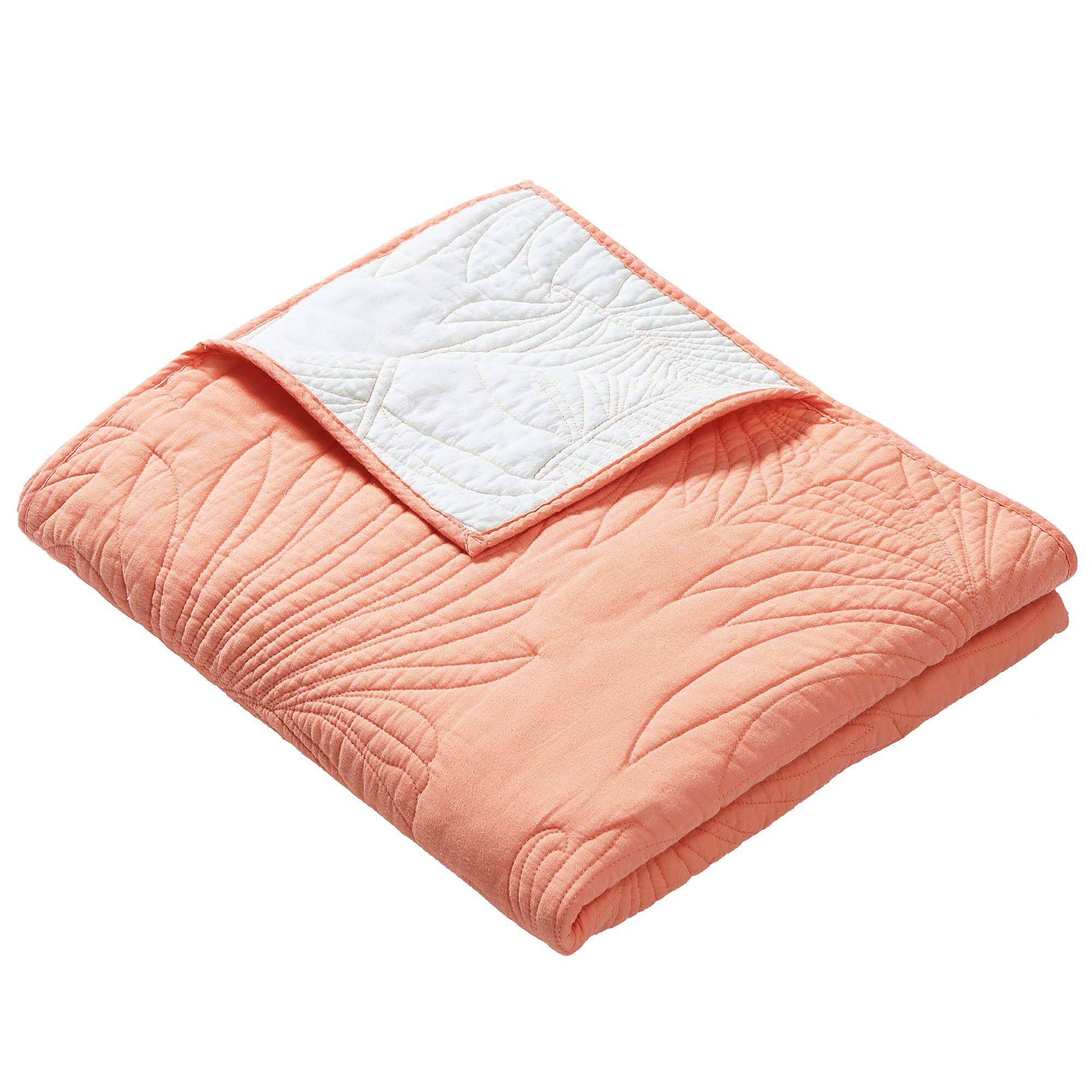 Greenland Home Fashions - Palm Coast Finely Stitched Throw Blanket Classic Solid Color Style 50" x 60" - Coral