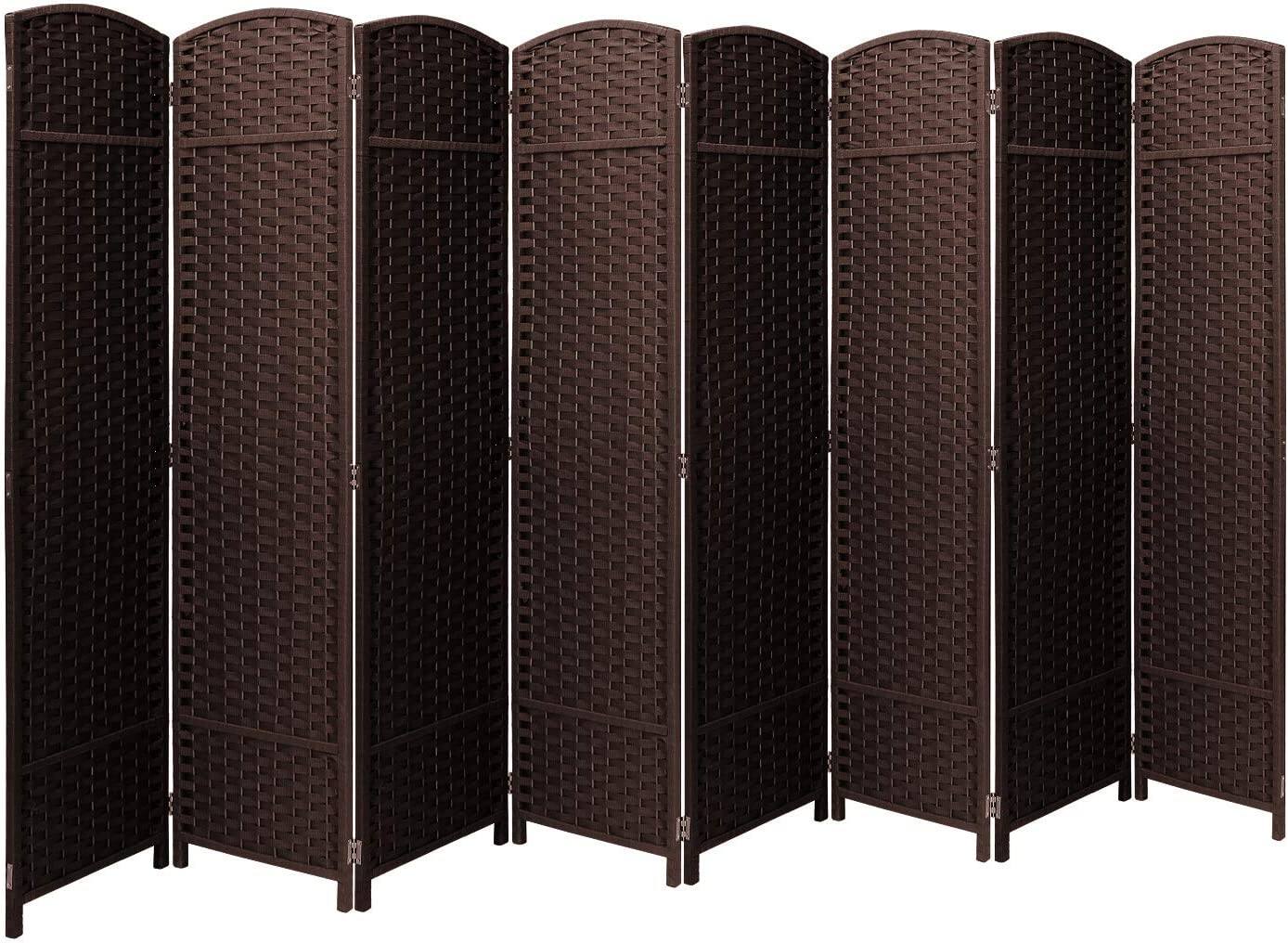 Sorbus - 8 Panel Room Divider 6 ft. Tall - Privacy Screen, Extra Wide Double Hinged Panels, Mesh Hand-Woven Design - Chocolate