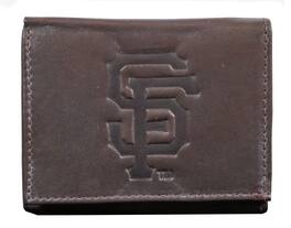 Rico Industries - San Francisco SF Giants MLB Distressed Look Embossed Logo Dark Brown Leather Trifold Wallet - Multi