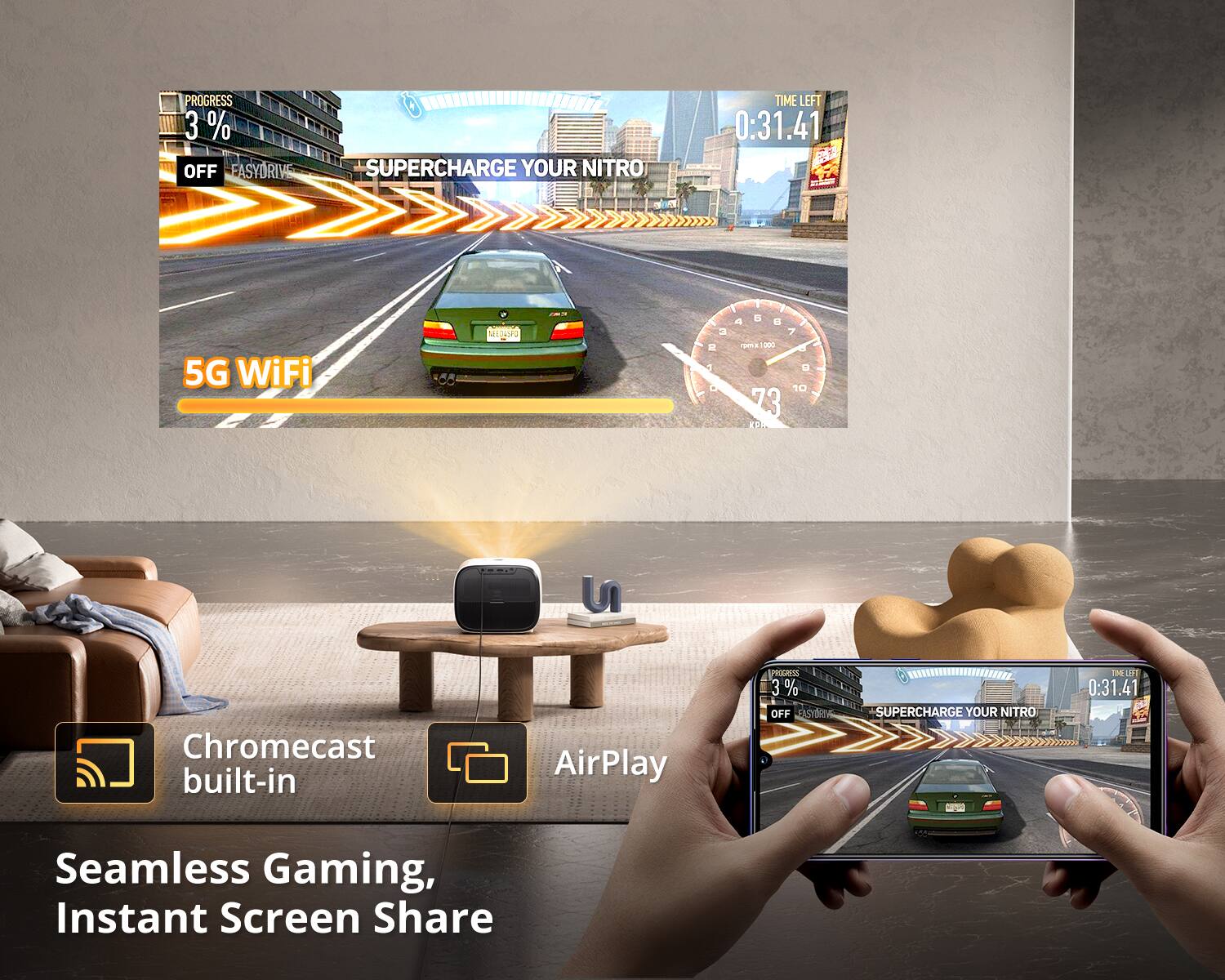 ETOE Refurbished Excellent E3 Pro 4K 1080P Smart Projector