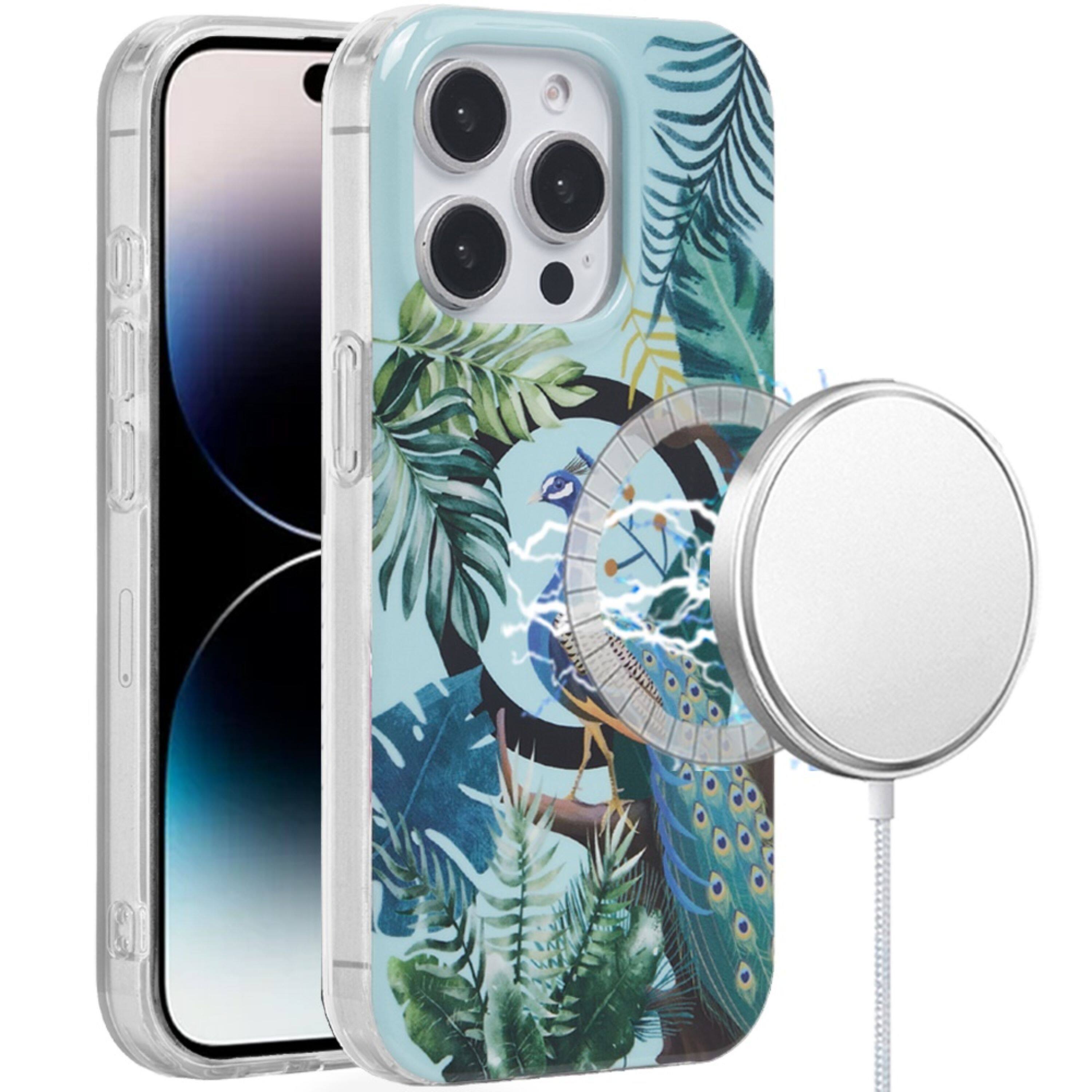 Angle. Kitcheniva - Dual Layer Magnetic TPU Case For iPhone 14 Pro Max Peacock - Multicolor.