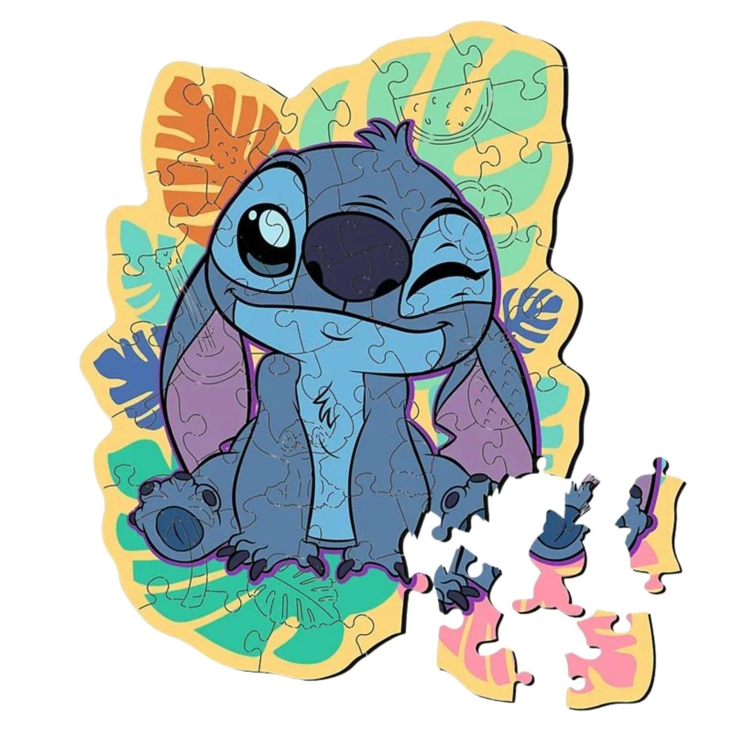 Angle. Trefl - Trefl Kids Wood 50 Piece Wooden Contour Puzzle" - Happy Stitch / Disney Lilo&Stitch.