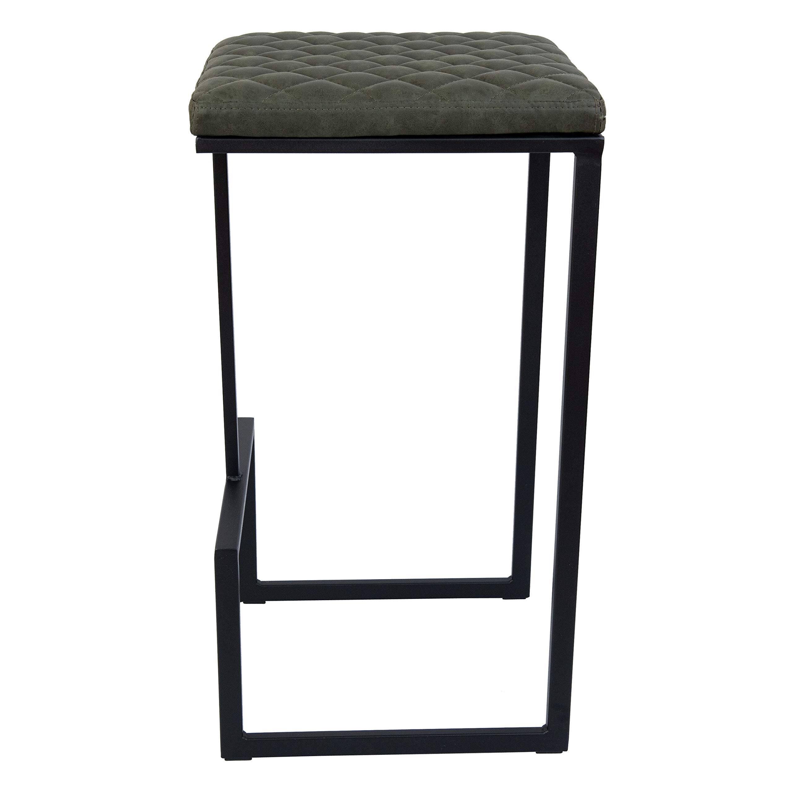 Alt View 3. LeisureMod - Quincy Modern Quilted Leather Bar Stool with Black Metal Frame Counter Height Chair for Kitchen and Counter Seating - Olive Green.