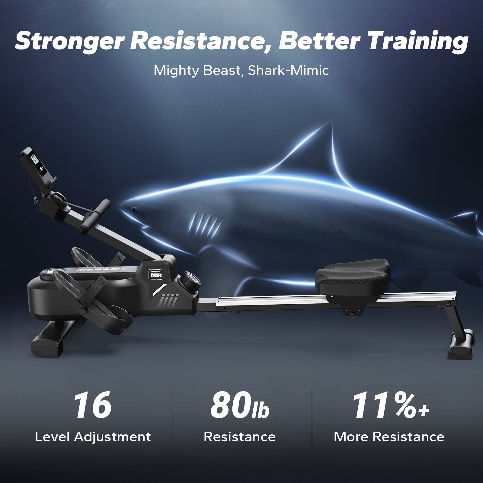 Stronger Resistance, Better Training  
Mighty Beast, Shark-Mimic  

16 Level Adjustment  
80lb Resistance  
11%+ More Resistance