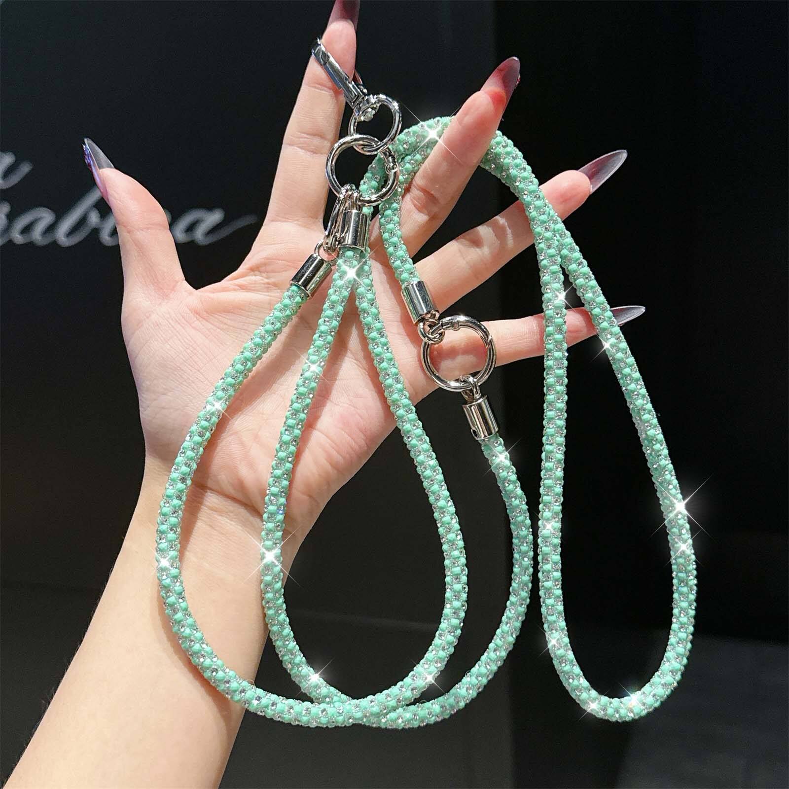 Angle. Dteck - 3-in-1 Glitter Crossbody Phone Lanyard,Sparkly Crystal Phone Strap Fashion Wrisrstrap for Universal Smartphone Cases - Green.
