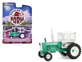 1973 Tractor with Closed Cab "Down on the Farm" Series 9 1/64 Diecast Model by Greenlight - Green And White