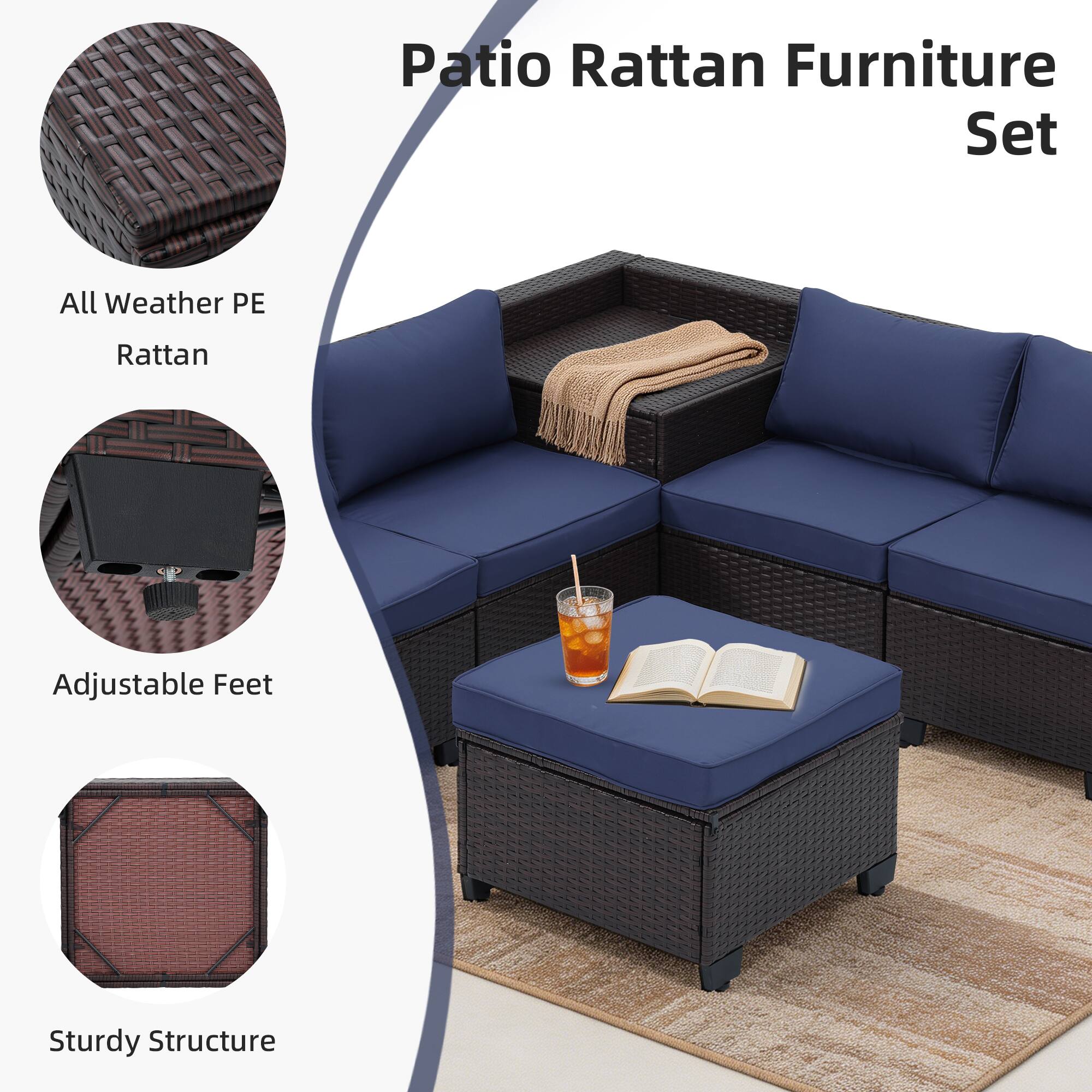 Patio Rattan Furniture Set

- All Weather PE Rattan
- Adjustable Feet
- Sturdy Structure