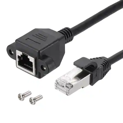 Front. Unique Bargains - Cat5 Extension Cable, RJ45 Male to Female Panel Mount, with Screws, for Router Modem PC Laptop Smart TV Printer - Black.