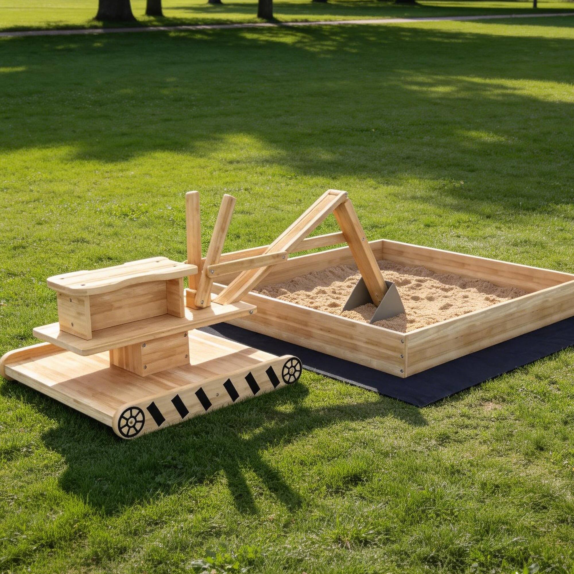 Alt View 8. Qaba - Sandbox with Digger, Kids Sandbox with 360° Rotating Seat & Bottom Liner - Natural wood finish.