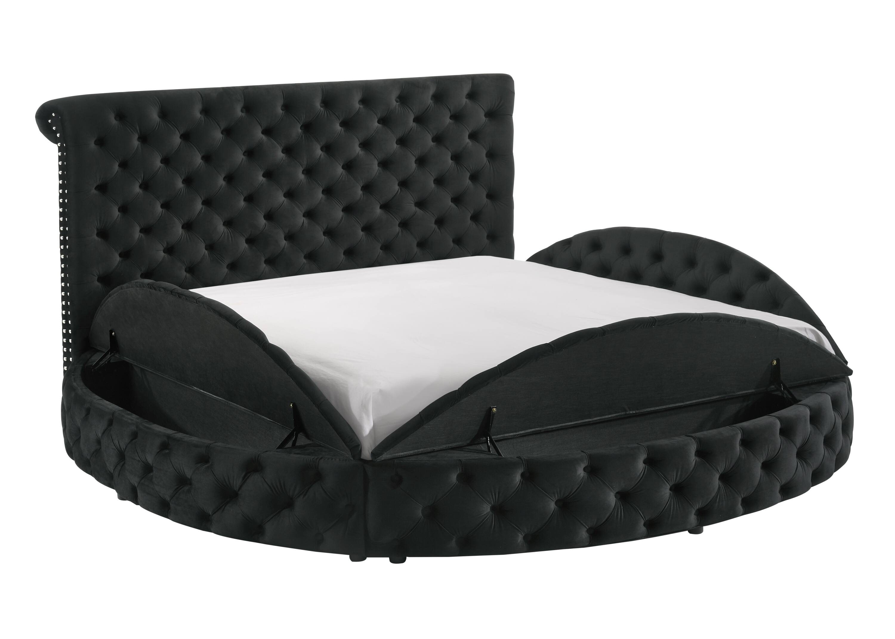 Tiramisubest - 1pc Unique Round Plush Black Velvet Storage Bed Queen - Black