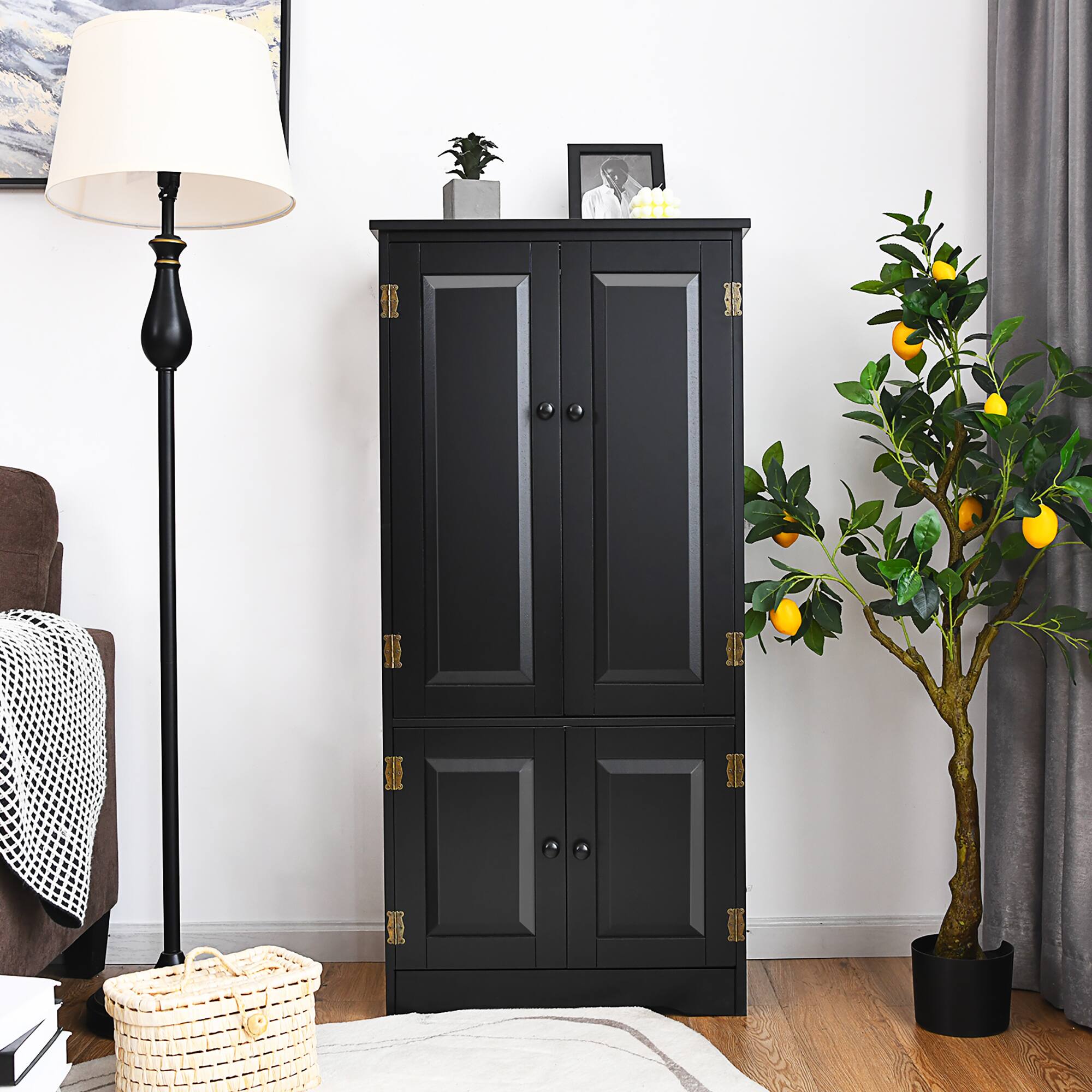 Alt View 1. Costway - Costway Accent Floor Storage Cabinet W/ Adjustable Shelves Antique 2-Door - Black.