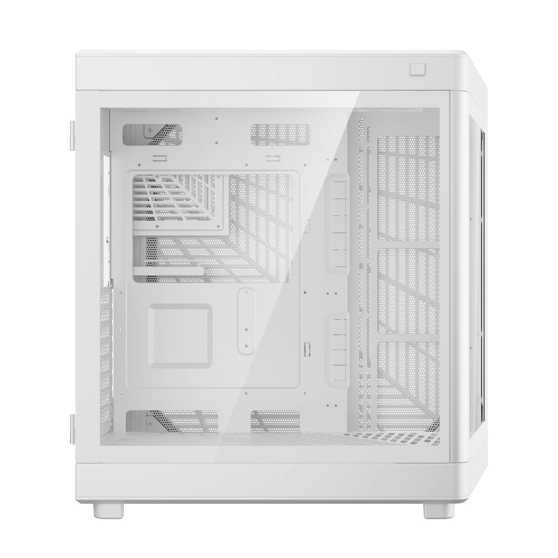 Back. GAMDIAS - NESO P1 White/White Dual Chamber ATX pc case trapezoidal, horizontal or vertical orientation, Fits GPU 426mm. - White.