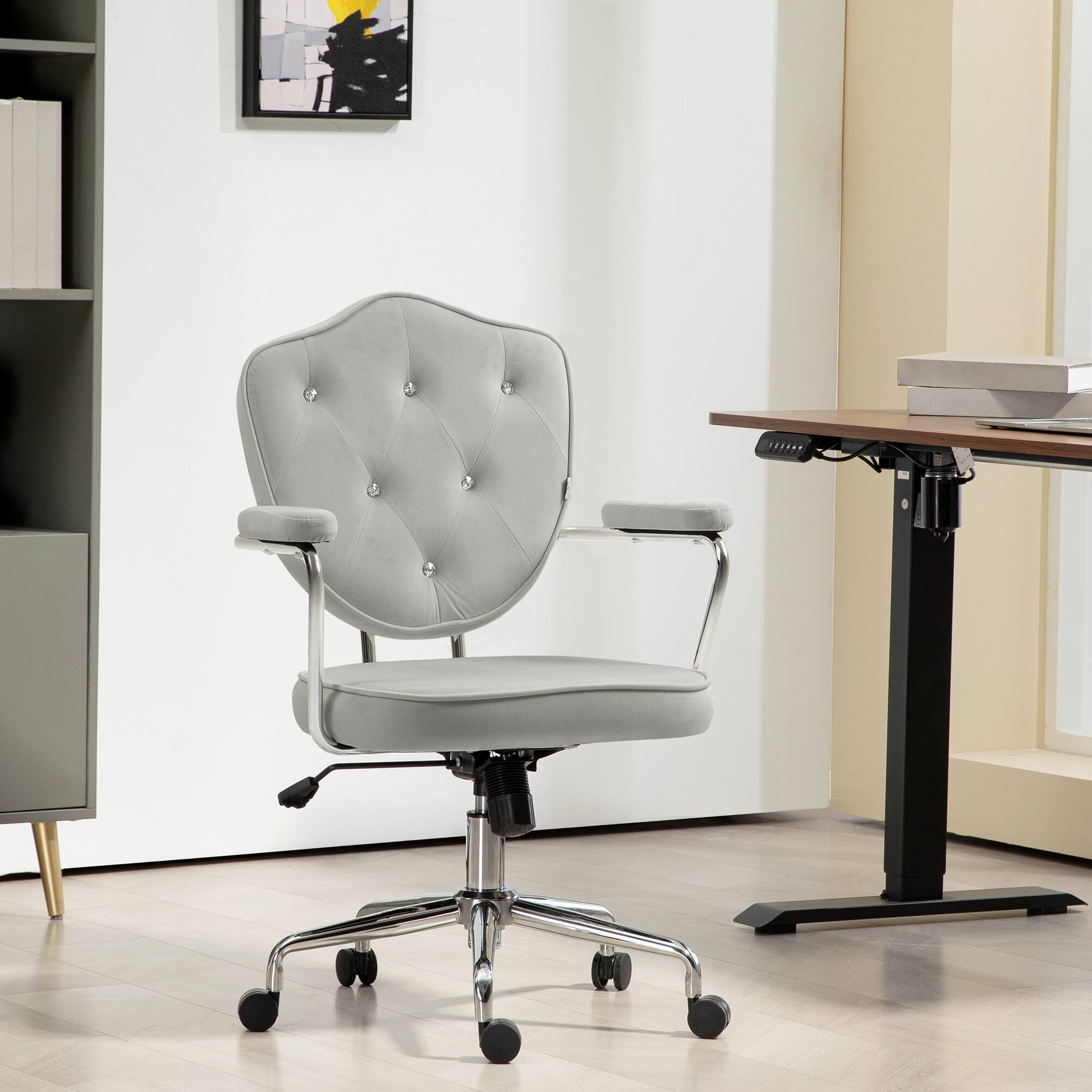 Alt View 1. Homcom - Button Tufted Fabric Desk Chair with Swivel Functionality - Gray.