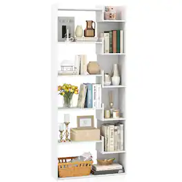 Costway - 1 PCS 6-tier Bookshelf Tall Display Shelf with 11 Open Shelves 2 Anti-tipping Kits - White