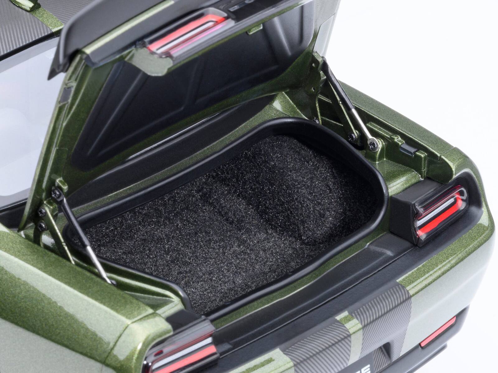 Alt View 1. Autoart - 2022 Dodge Challenger SRT Jailbreak F8 Green with Carbon Stripes 1/18 Model Car by Autoart - Green with Carbon Stripes.