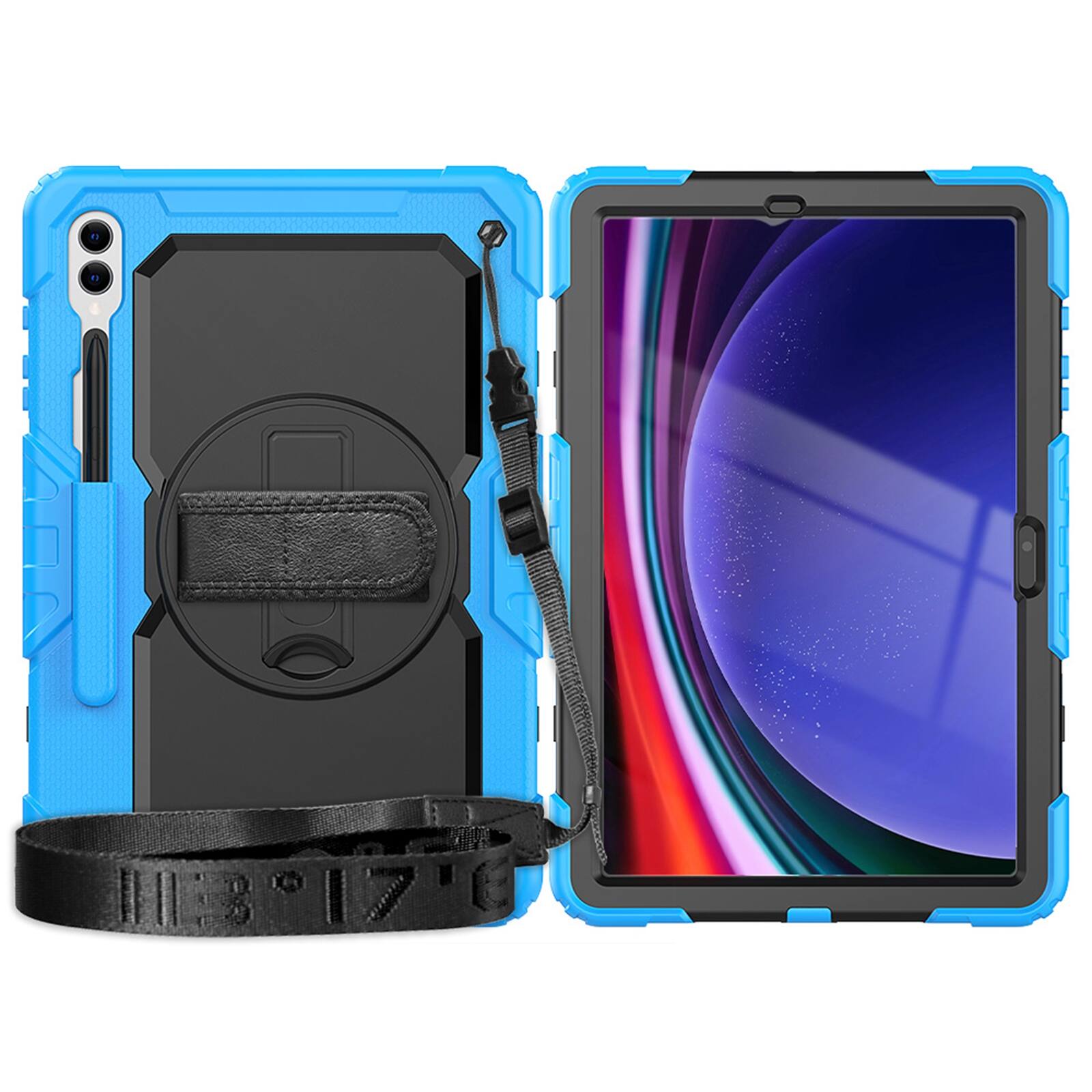 Left. UUCOVER - Full Body Case for Samsung Galaxy Tab S10+ 12.4" X820/X826B/X828U Built-in Screen Protector Stand Shoulder Strap Cover - Black+Lightblue.