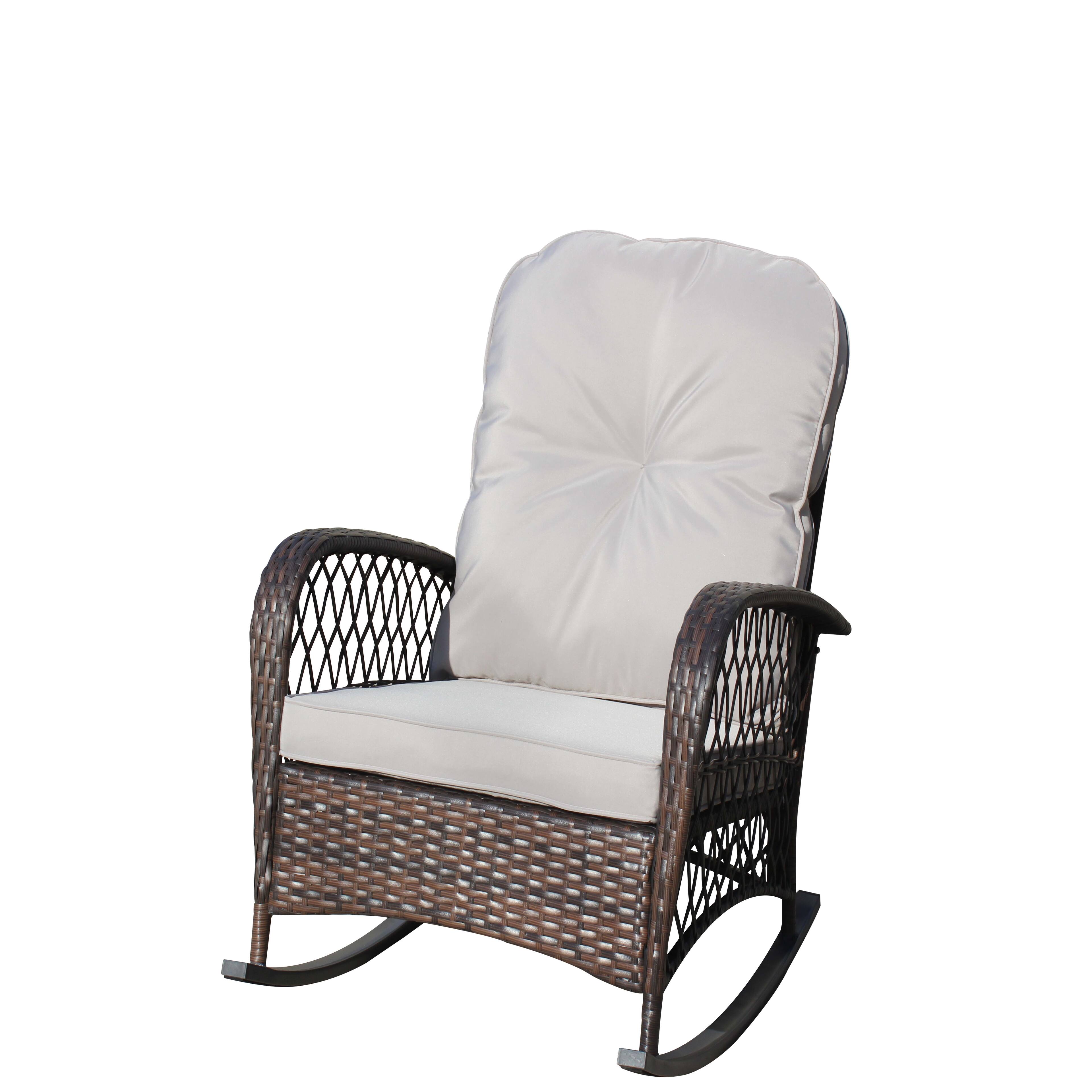Alt View 7. Tiramisubest - Outdoor Wicker Rocking Chair with Wide Seat,Steel Frame & Thick Cushion for Patio,Garden,Backyard,Grey Cushion - Brown+Gray.