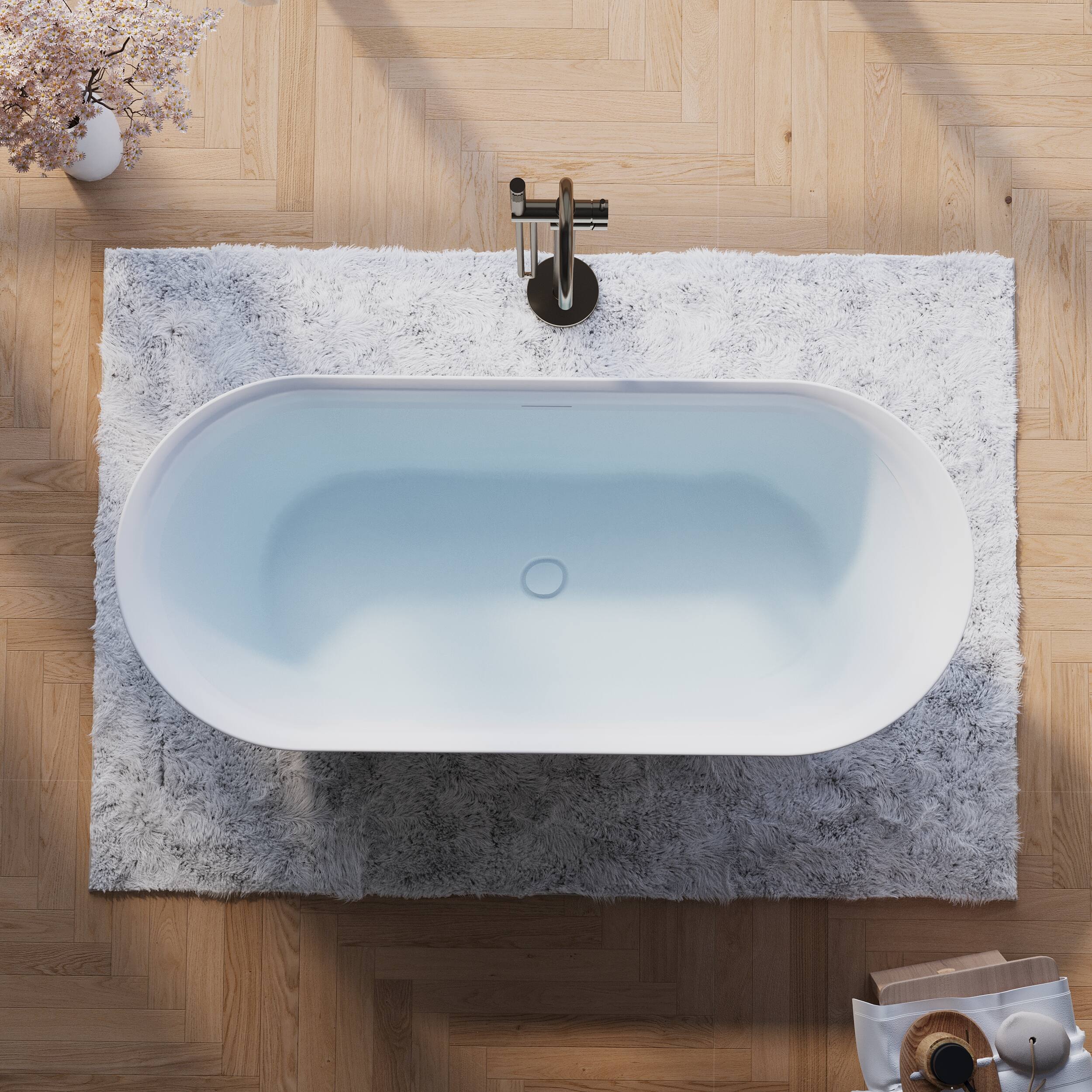 Angle. WELLFOR - Sable 63 in. Acrylic Flatbottom Double Ended Freestanding Soaking  Bathtub with Drain and Overflow - White.