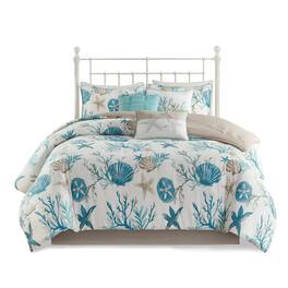 Gracie Mills - Koreen 7-Piece Coastal Dreams Cotton Sateen Comforter Set - Aqua
