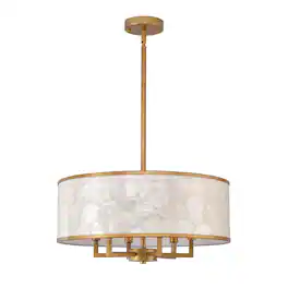 RYHNUYNE - Modern 5-Light Drum Chandelier With Natural Shell Shade, Adjustable Pendant For Dining Room And Foyer - Gold
