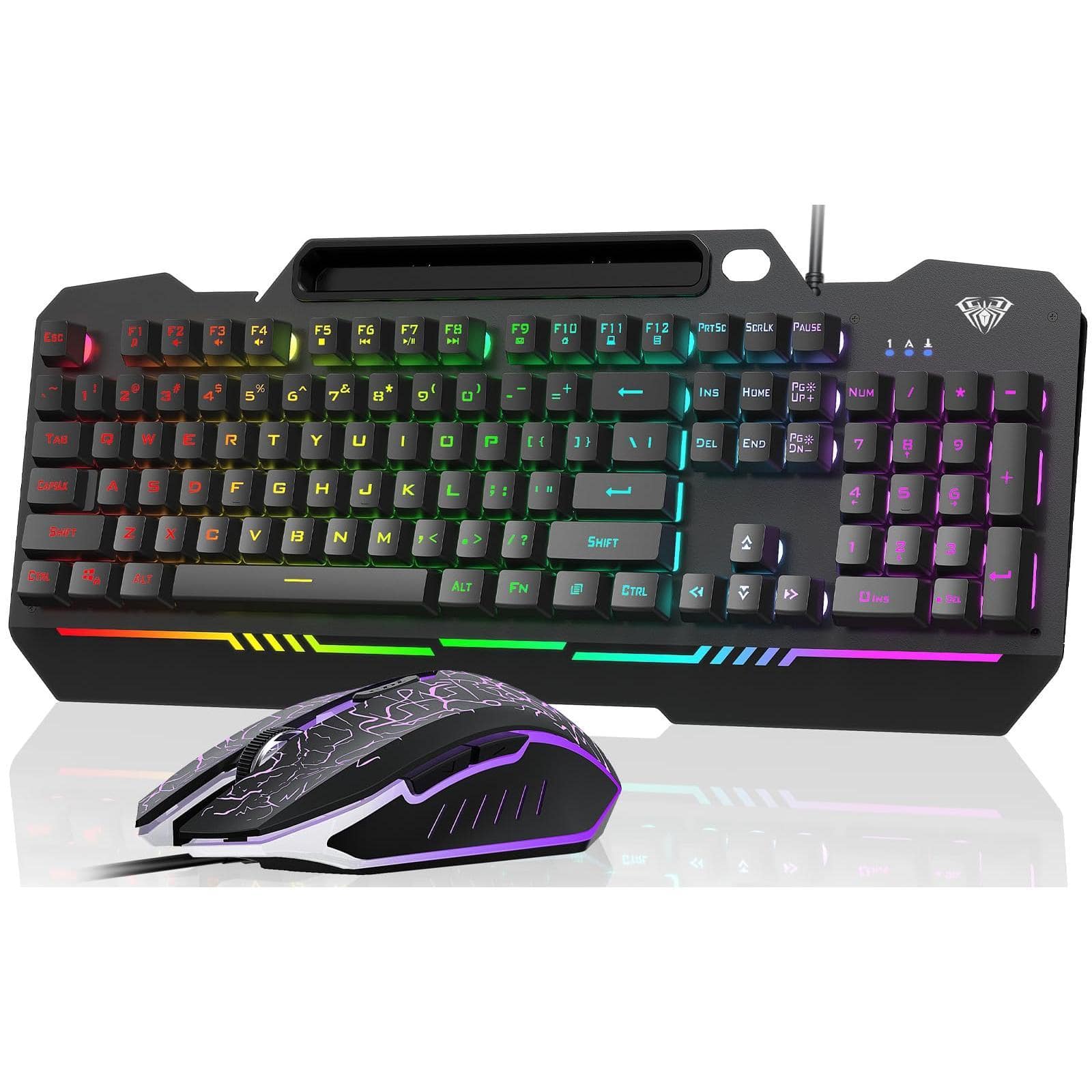 Earthley Blooms - Gaming T102 104 Keys And Mouse Combo With Rgb Backlit All metal Panel Anti ghosting Pc Game Usb Wired - Wireless - Black Keycaps + Black Panel