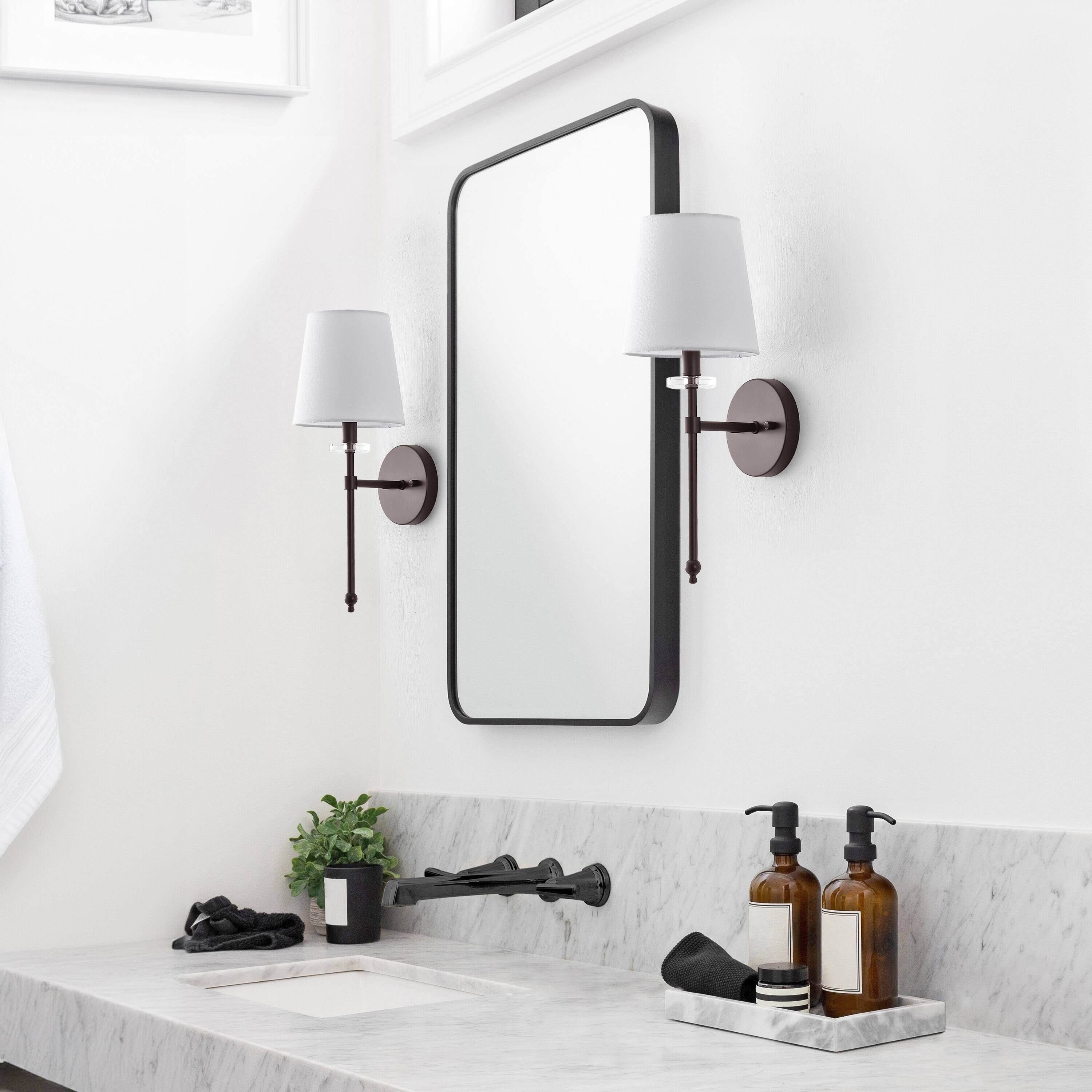 Alt View 7. Jonathan Y - Olivia 6.5" 1-Light Contemporary Candlestick Metal/Crystal LED Vanity Light with Fabric Shade, Oil Rubbed Bronze - Oil Rubbed Bronze.
