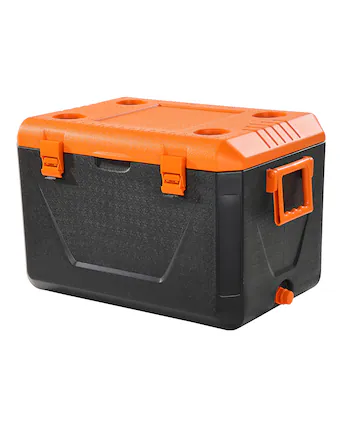 Front. VEVOR - Portable Cooler, 63 QT Hard Cooler with Ice Retention, Heavy-Duty Handles and Cup Holder - Black.