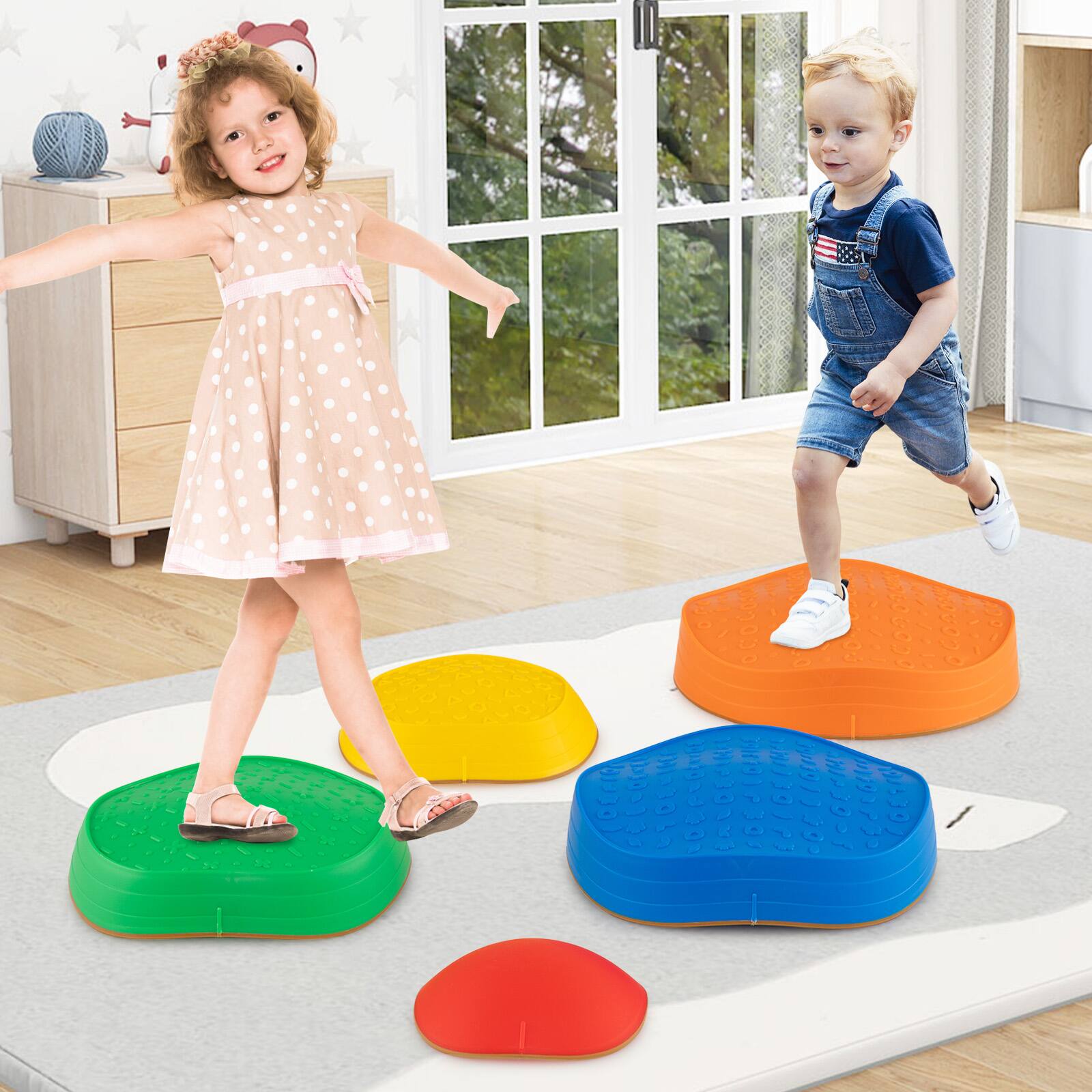 Alt View 7. Gymax - Gymax 5 PCS Stepping Stones for Kids w/Storage Bag for Motor Skills Strength Ages 3+ Multcolor - Multicolor.
