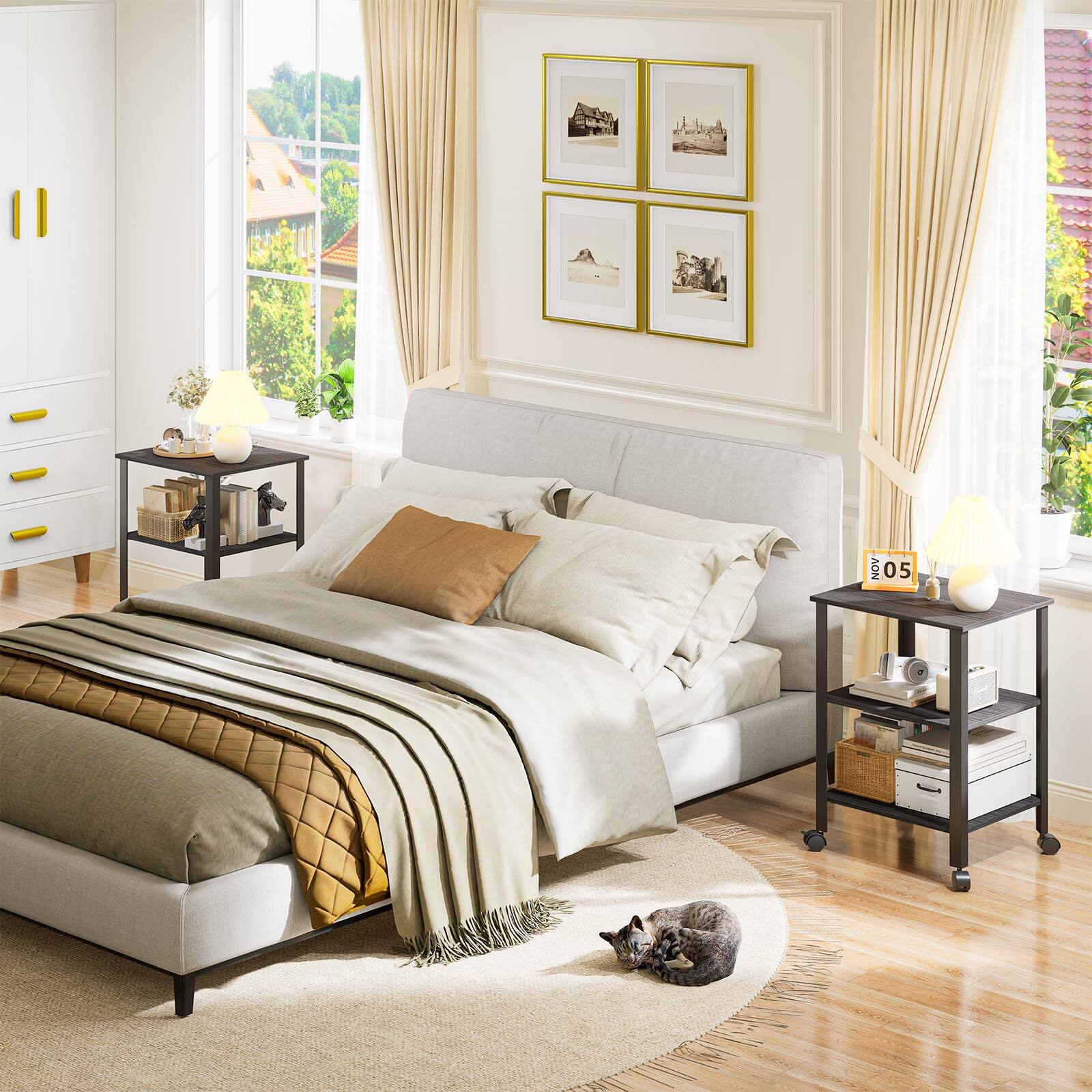 Alt View 1. PO3TICJUNKI3 - Side Table End With Wheels Printer Stand 3-tier Storage Bedside Bedroom Office Kitchen Metal Frame Easy Ass... - 3 Shelf Grey.