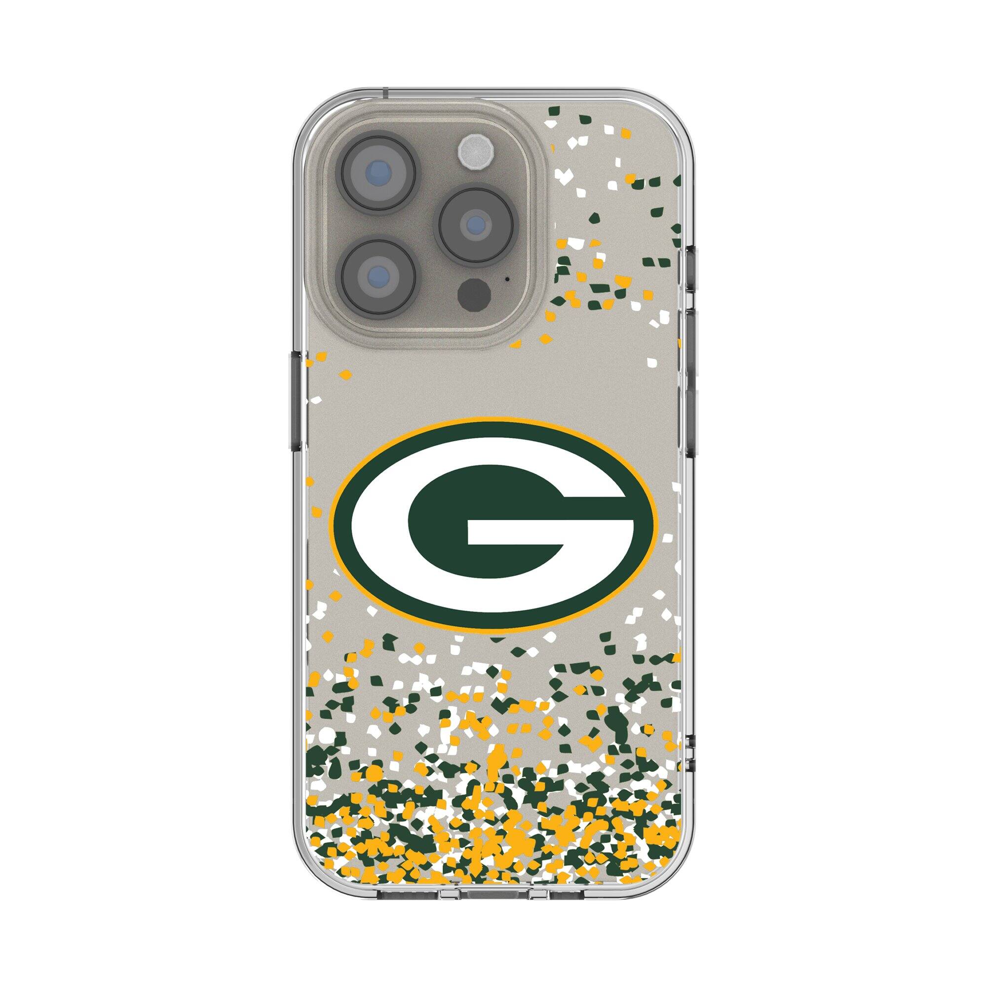 Front. Keyscaper - Green Bay Packers iPhone Clear Case with Confetti Design - 14 Plus - Multicolor.