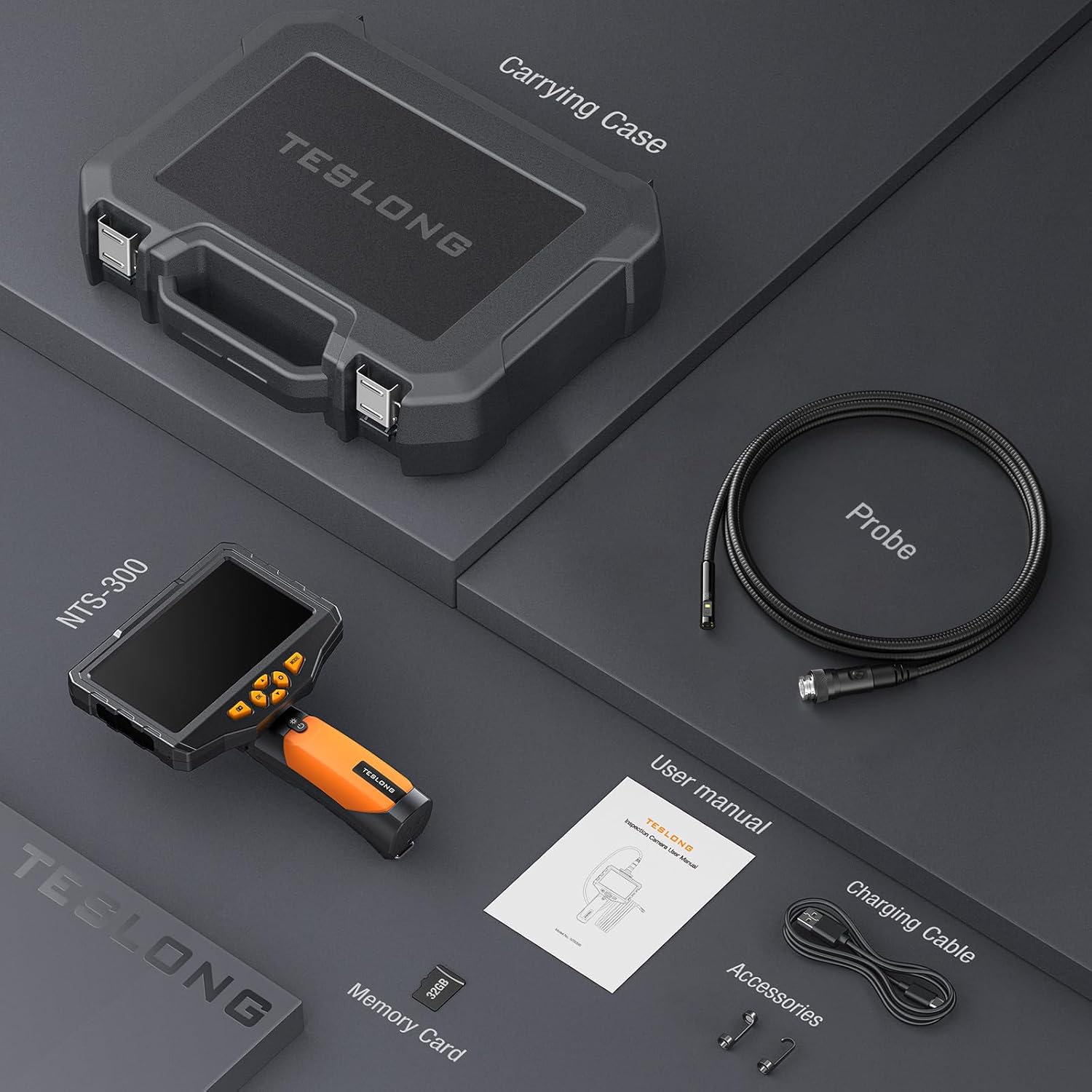 Carrying Case TESLONG NTS-300 300 I Probe E a FERLONE TESLONG TES ONG Memory 32G8 Card User TEELONG manual I - -al Charging Cable Accessories
