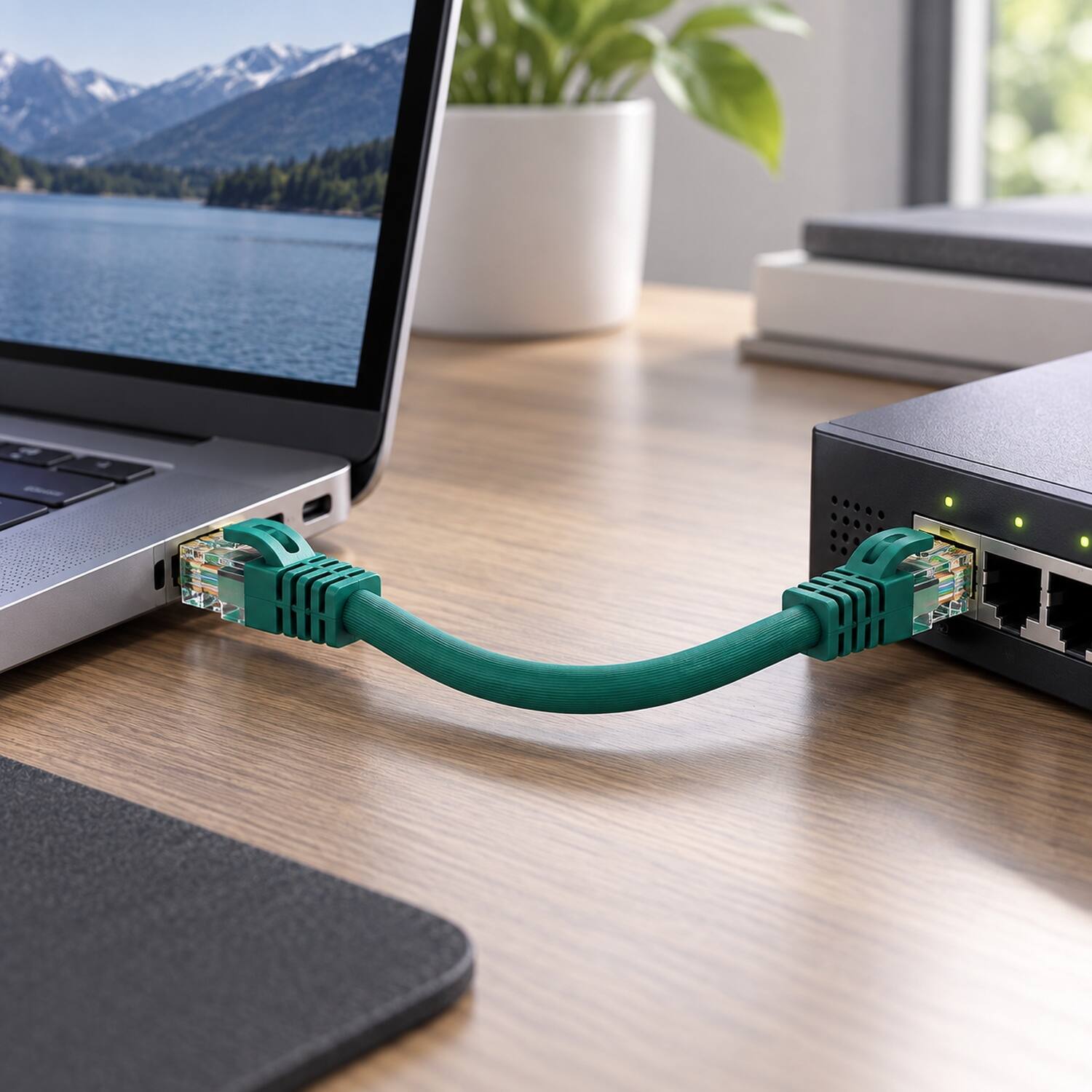 Left. Sanoxy - SANOXY Cables and Adapters; 1ft Cat6a 600 MHz UTP Snagless Ethernet Network Patch Cable, Green - Green.