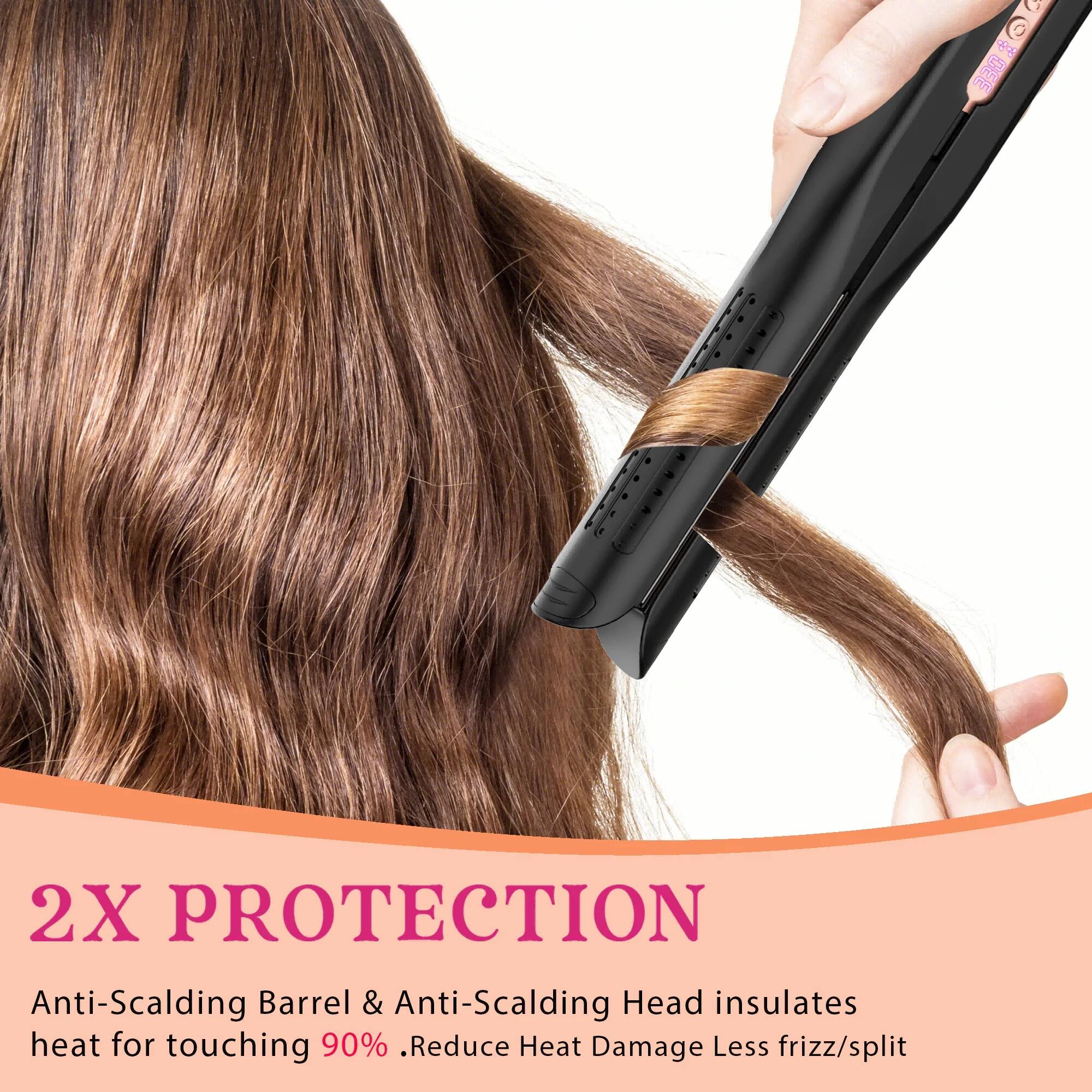 2X PROTECTION  
Anti-Scalding Barrel & Anti-Scalding Head insulates heat for touching 90%. Reduce Heat Damage Less frizz/split