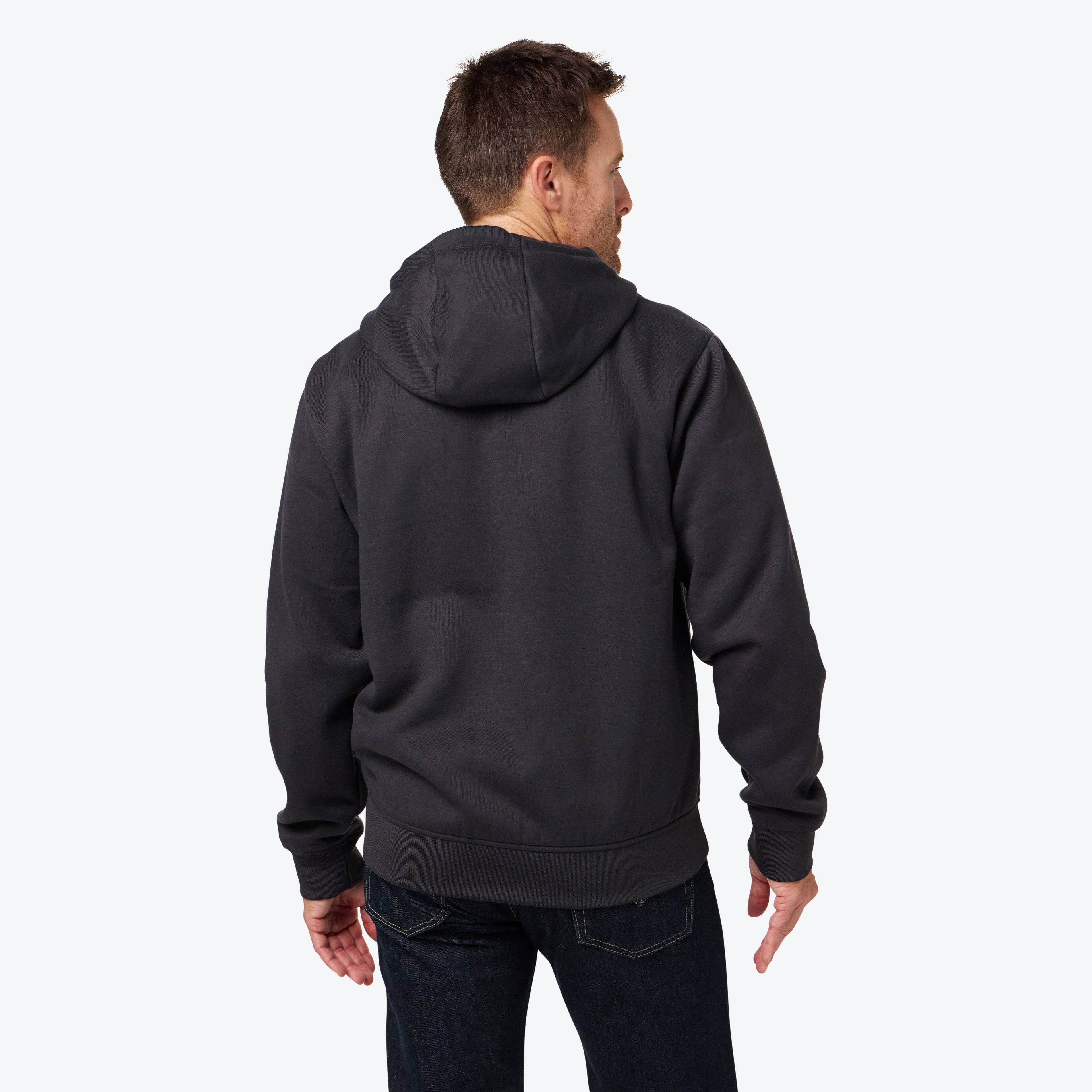 Back. Mobile Warming - App Controlled Men's Phase Plus 2.0 Heated Hoodie - Dark Grey.