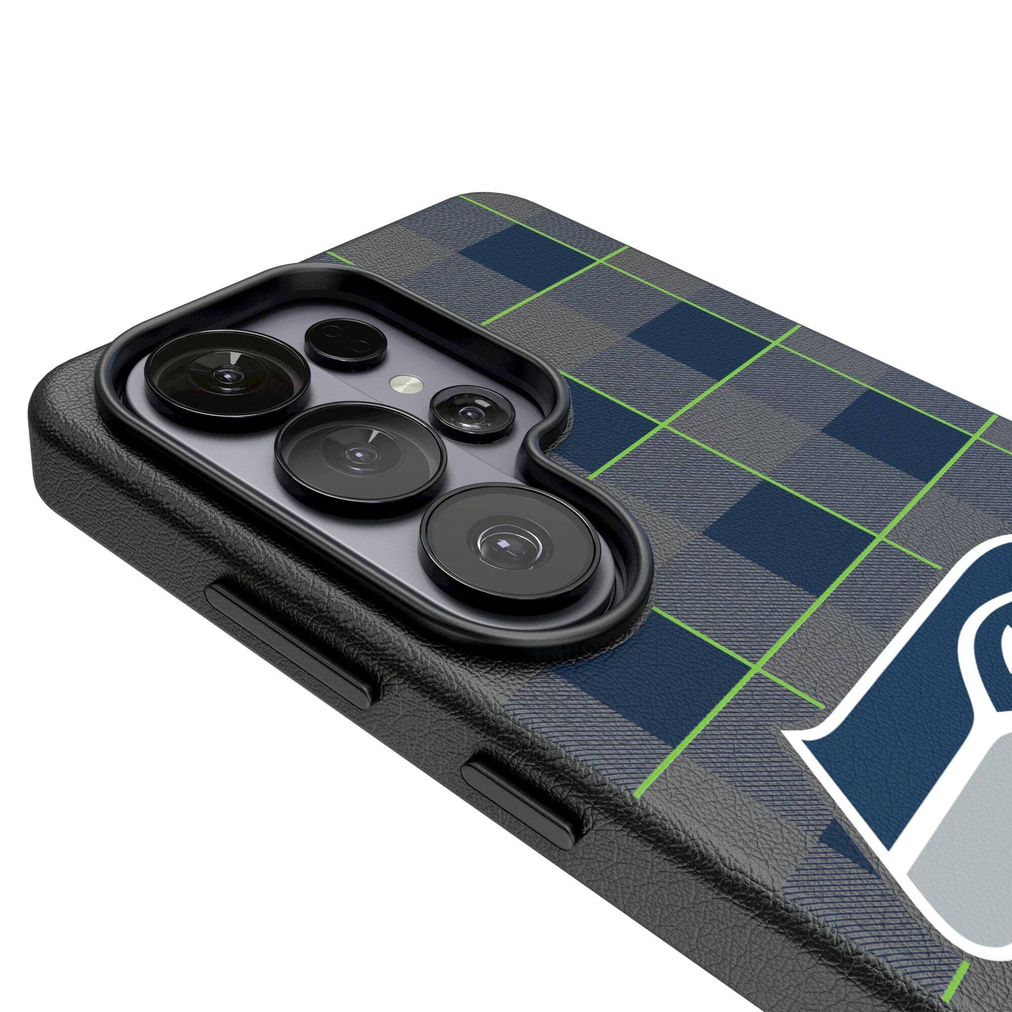 Alt View 2. Keyscaper - Seattle Seahawks Plaid Galaxy Magnetic Bump Case - S24 - Black.