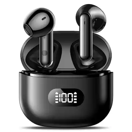 Front. Trigiz - Wireless Earbuds Bluetooth 5.4: Immersive Surround Sound, 48H Playtime, LED Charging Case, IPX7 – iPhone/Android, Sports - Black.