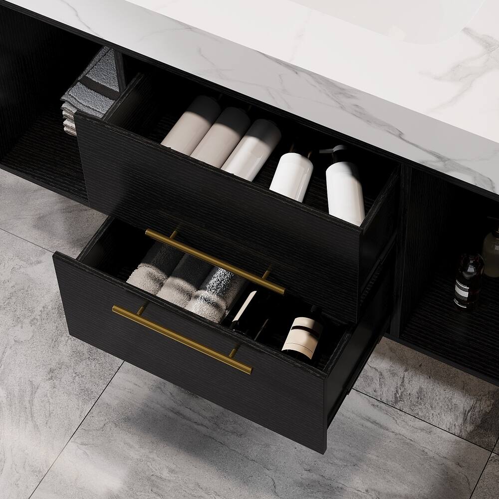 Alt View 2. Loheer - Loheer 39.4 inch floating bathroom vanity Wall Mounted Cabinet with Ceramic Sink Sintered Stone Top - White/Black.
