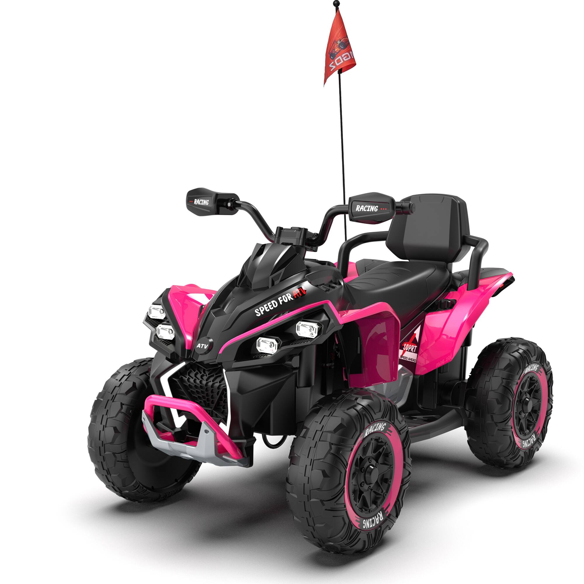 Alt View 5. ELEMENT ACE - Large Kids Ride-On Electric ATV with Parental Remote Control, Four-Wheel Shock Absorbers, Bluetooth, and Music Functions - Black,Pink.