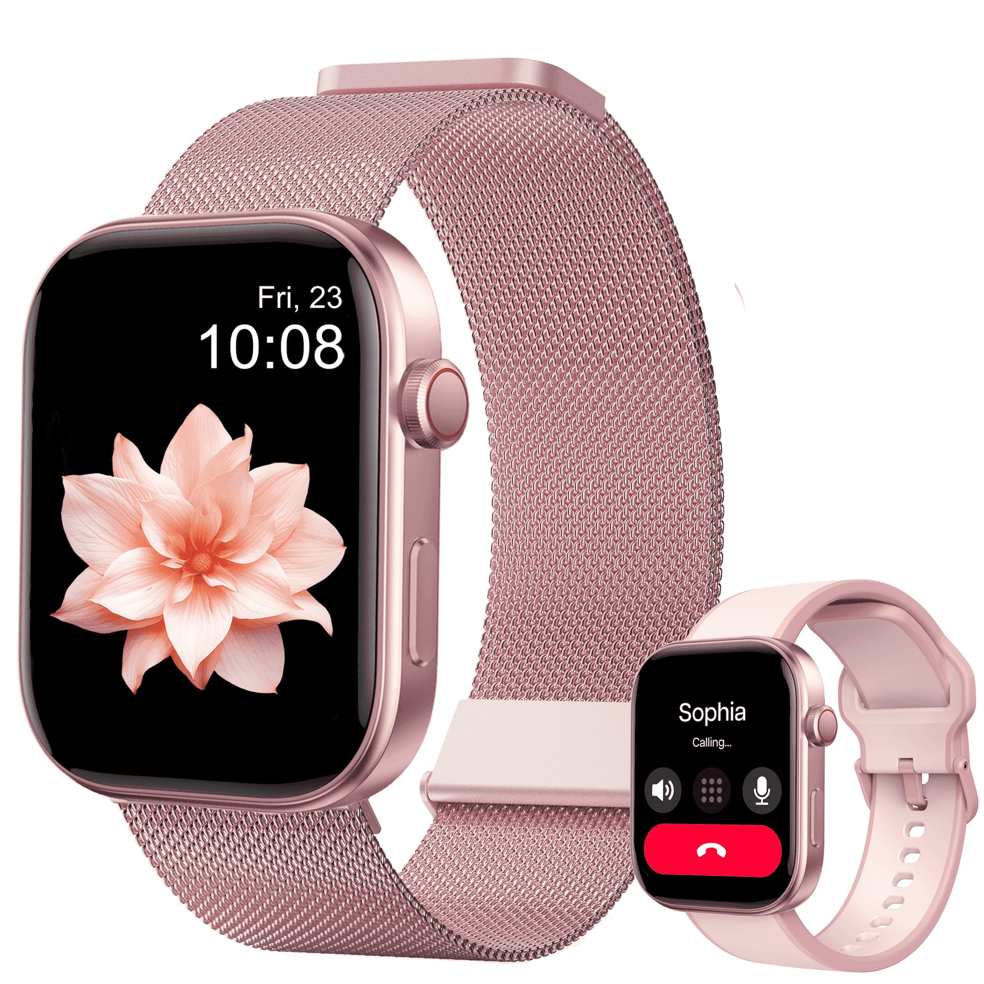 MiracoRun - Smartwatch 1.99" AMOLED for Android & iPhone with Bluetooth Calls, 100+ Sports Modes, Water Resistant - Rose Pink - (2025)