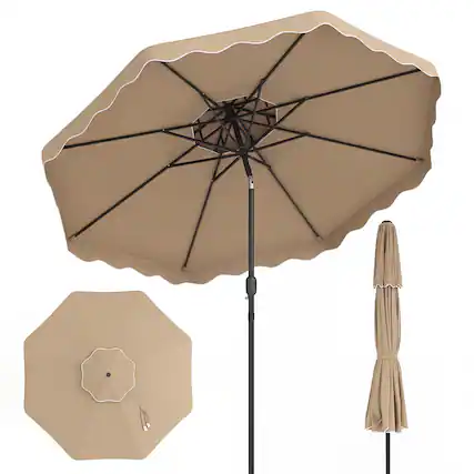 Front. Gymax - Gymax 10 FT Patio Umbrella w/Push Button Tilt & Crank 2-Tier Vented Top 8 Metal Ribs Brown - Brown.