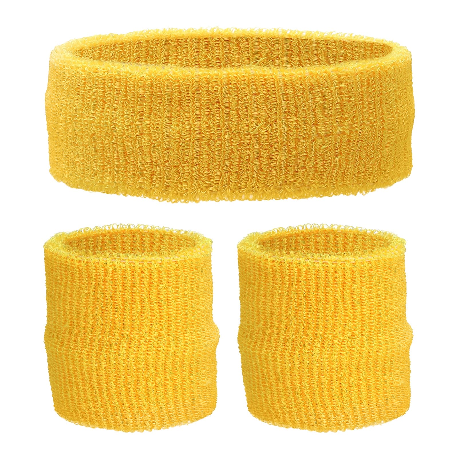 Unique Bargains - Sweatband Set, 1pc Headband + 2pcs Wristbands Moisture Wicking Breathable Athletic Bands 3pcs for Sports - Yellow