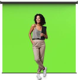 KHOMO GEAR - Green Screen 84 x 84 in – XL Pull-Down Backdrop with Black Case for Streaming & Photo/Video Use