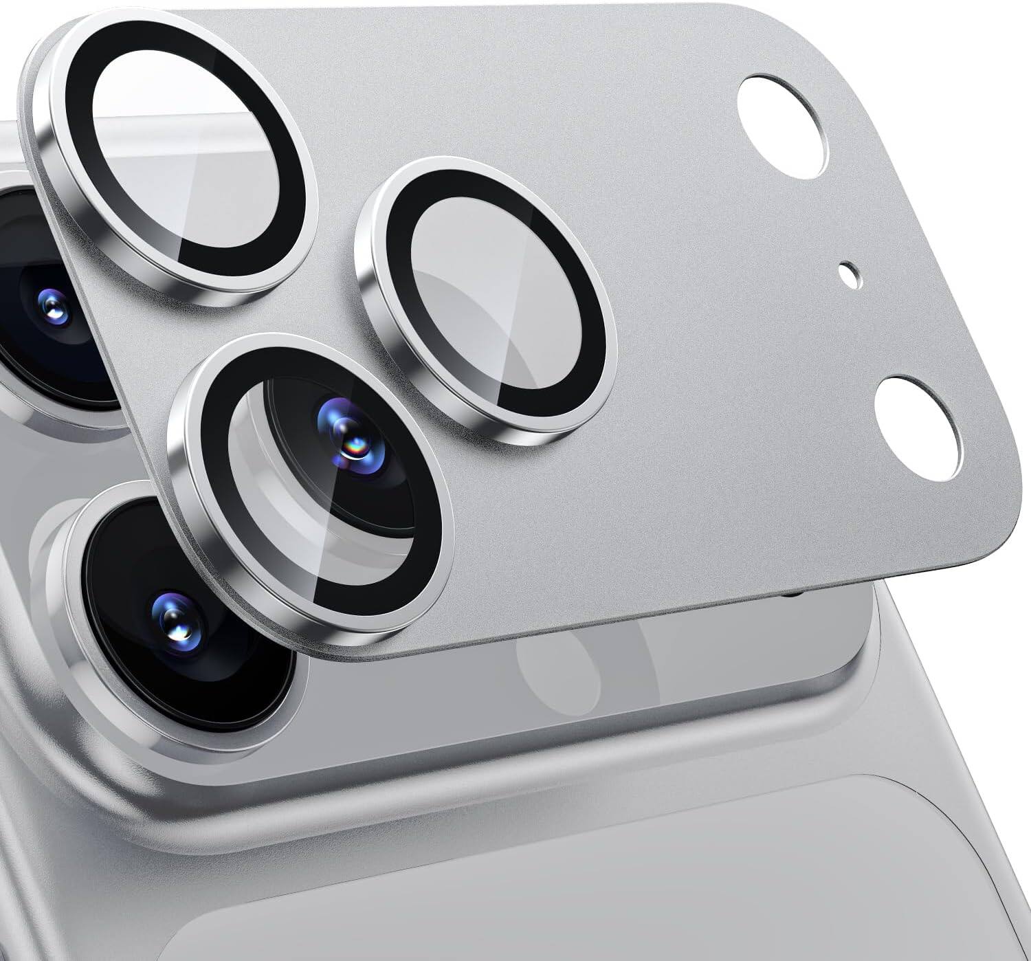 Front. SaharaCase - iPhone 17 Pro Camera Protector | Strong Titanium | 2-Pack | - Silver.