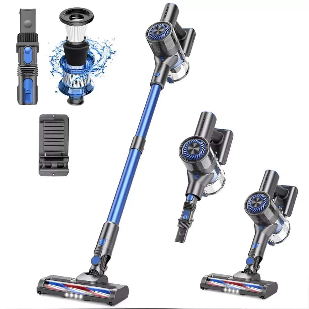 Teendow - Cordless Stick Vacuum Cleaner 150W, Rechargeable Floor Vacuum with 40min Runtime for Home/Carpet - Blue