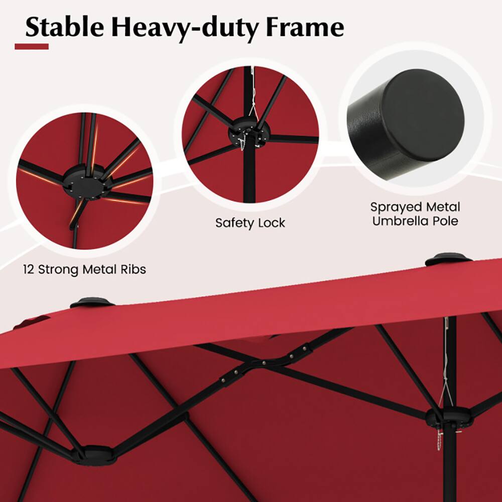Stable Heavy-duty Frame

- Safety Lock
- 12 Strong Metal Ribs
- Sprayed Metal Umbrella Pole