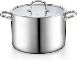 Cook N Home - Classic 12 qt Tri-Ply Clad S.S Stock Pot w/Lid &Handle, for Pasta, Spaghetti,Soup,Canning, Boiling, Simmer, Oven Safe - Stainless Steel