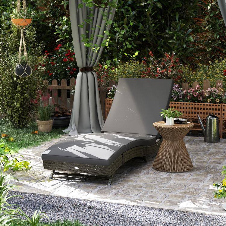 Alt View 1. PULUZ - Patio Wicker Chaise Lounge Chair, Outdoor PE Rattan Sun lounger with Adjustable Backrest and 2 Wheels - Gray.