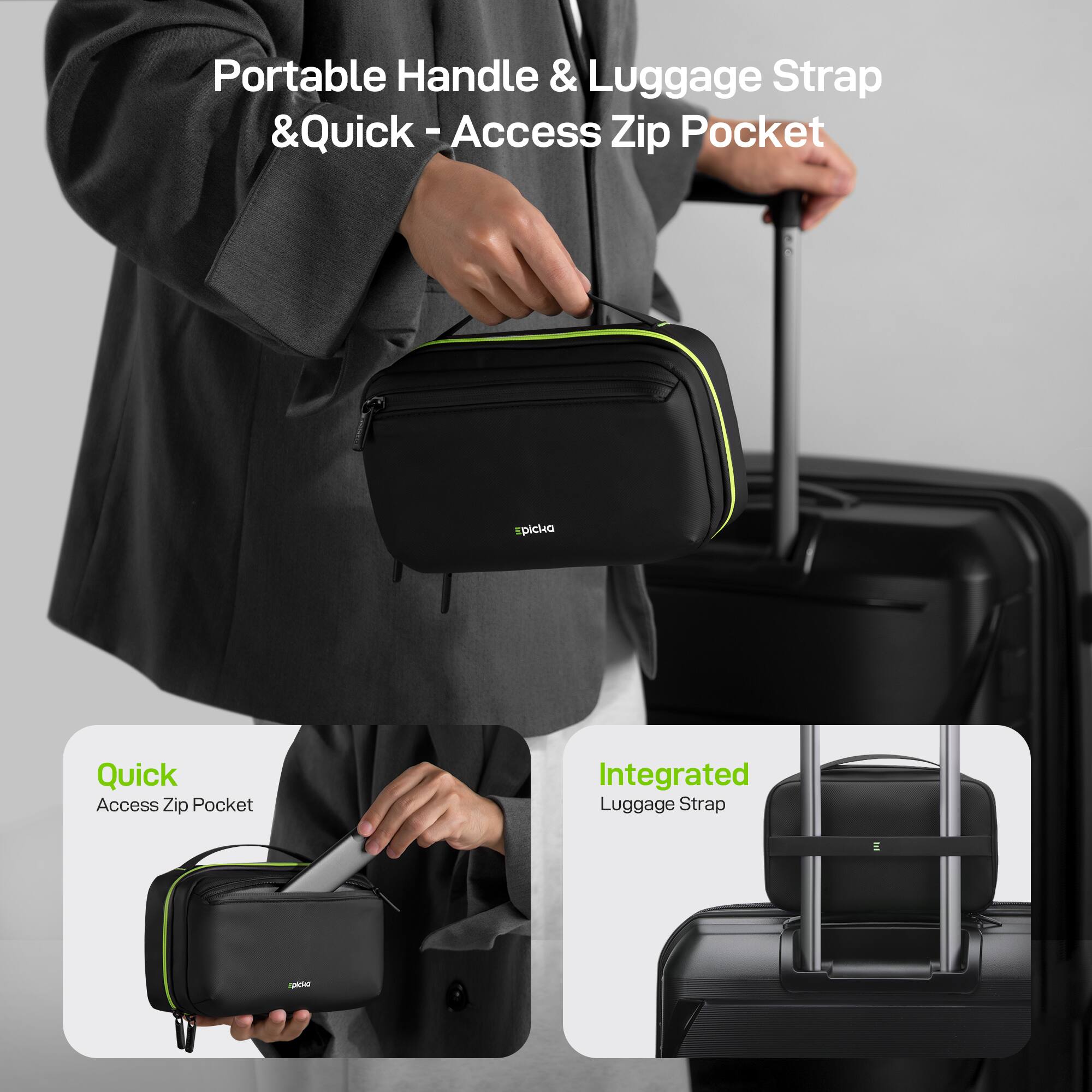 Portable Handle & Luggage Strap & Quick-Access Zip Pocket
Quick Access Zip Pocket
Integrated Luggage Strap